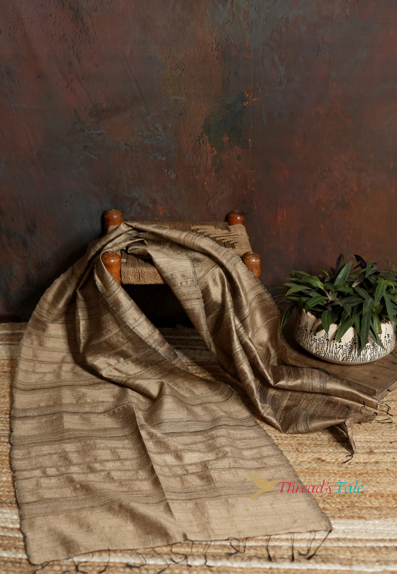 Handwoven Golden Brown Stole with Rustic Charm