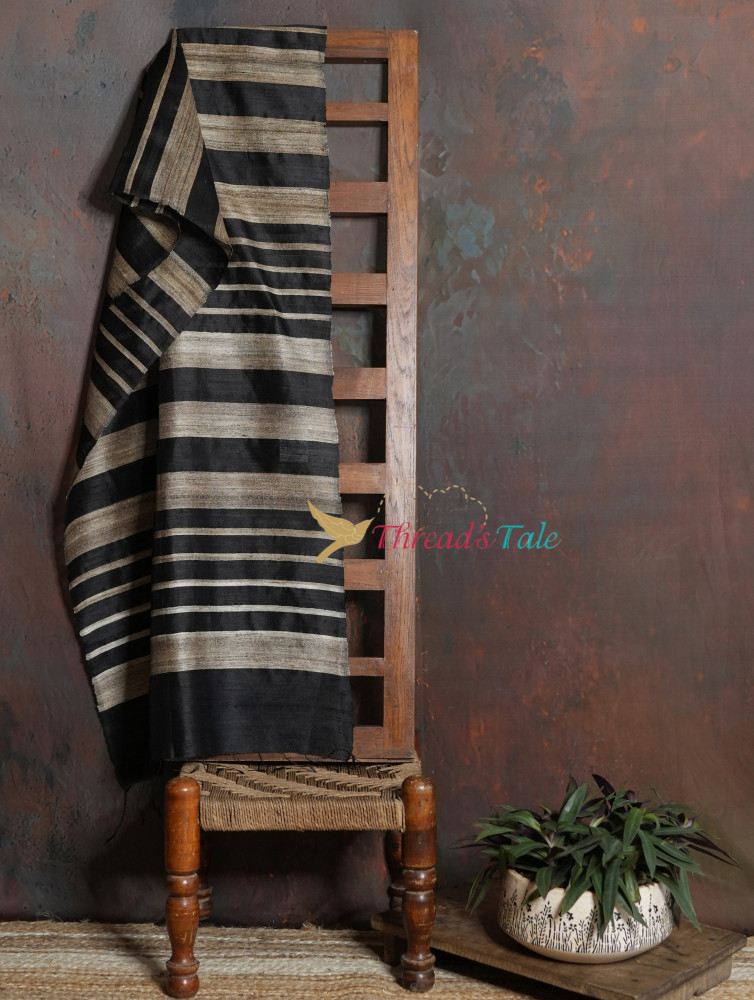 Image of Handwoven Black Stole With Contrast Stripes