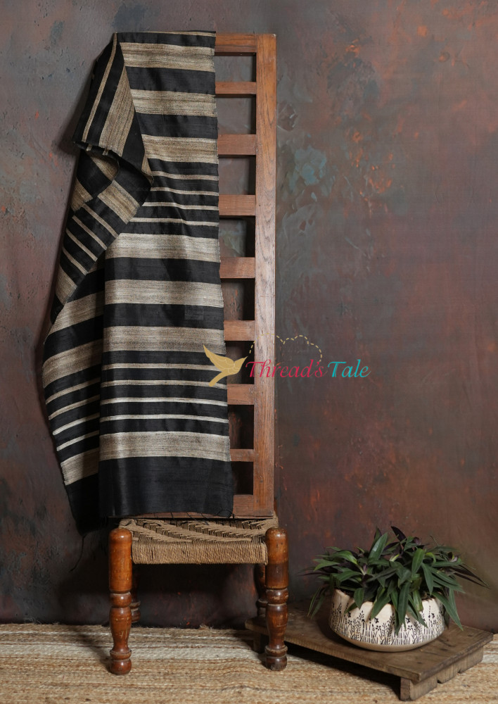 Image of Handwoven Black Stole With Contrast Stripes