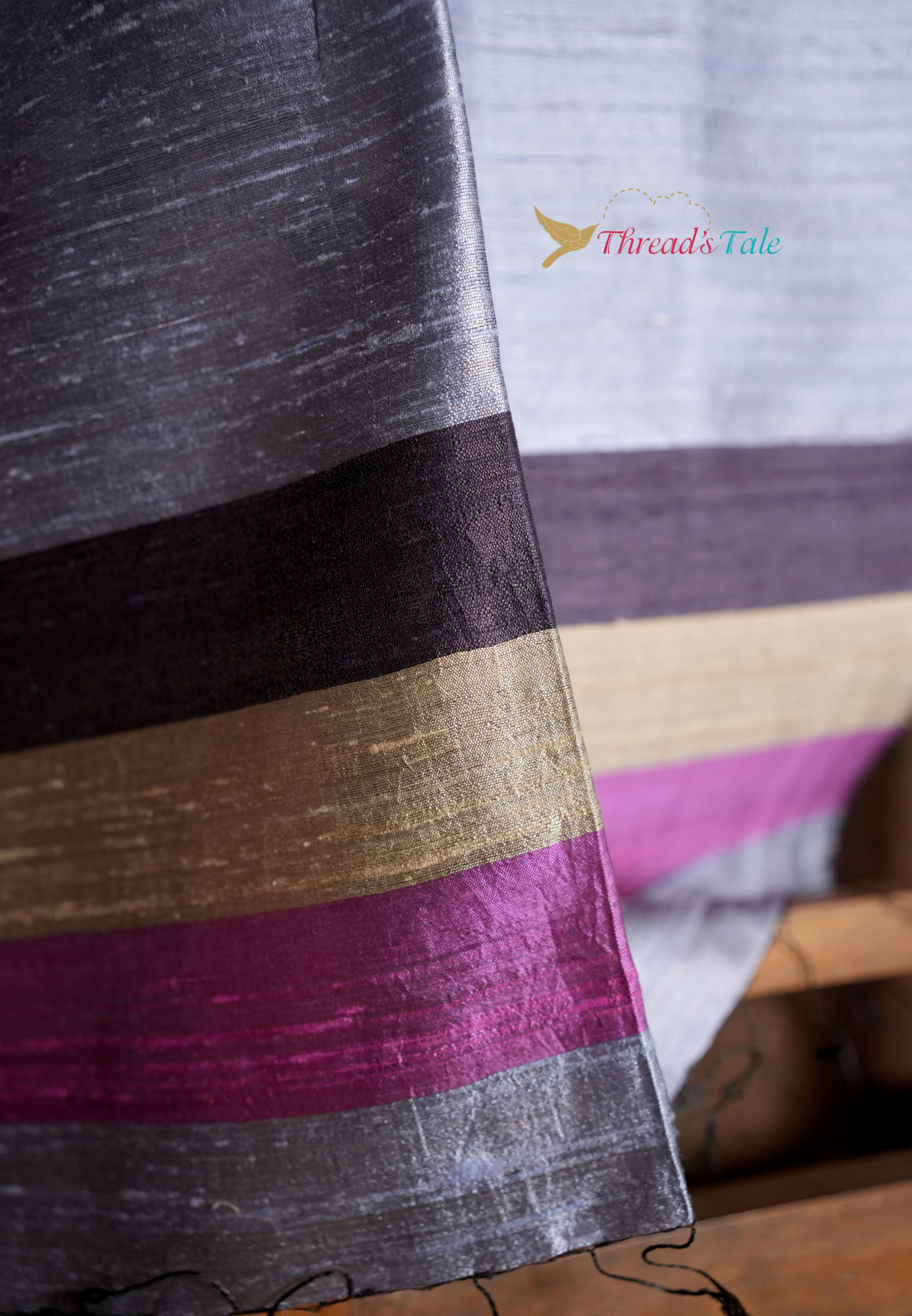 Handwoven Soft Grey Stole with Contrast Border