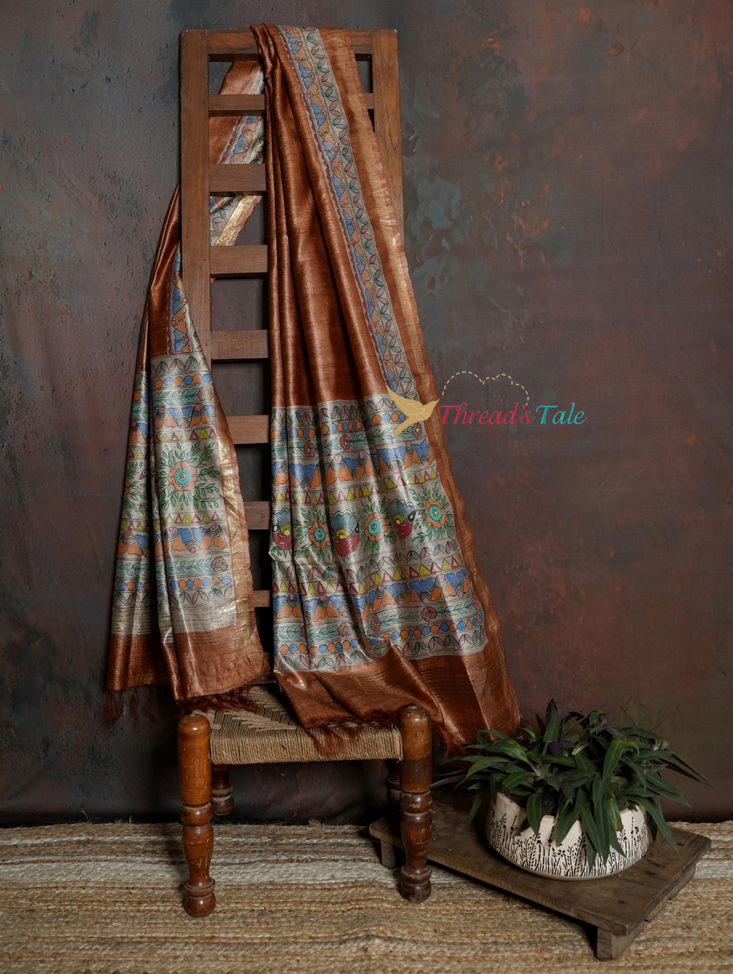 Handwoven Tussar Hand Painted Madhubani Dupatta