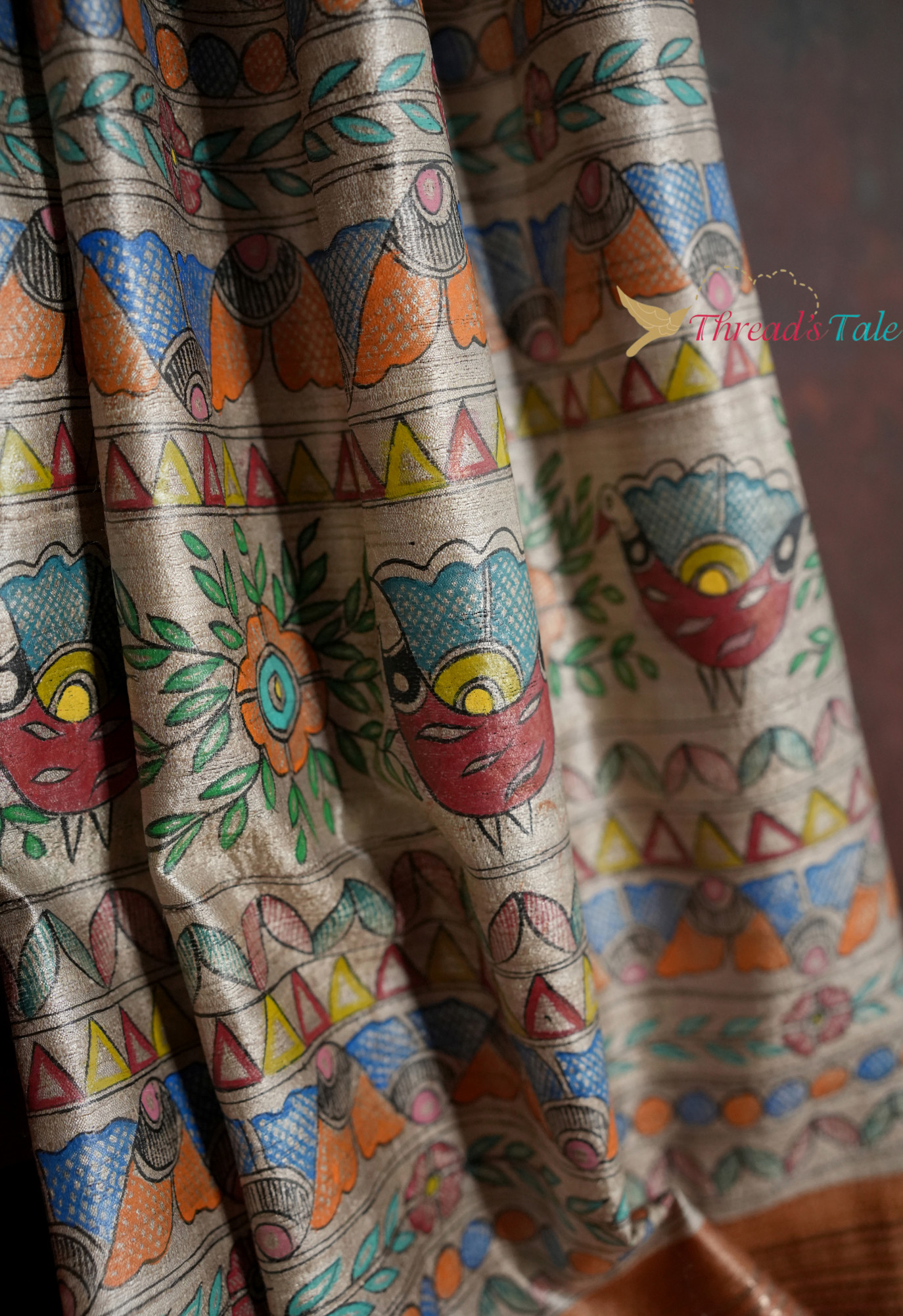 Handwoven Tussar Hand Painted Madhubani Dupatta
