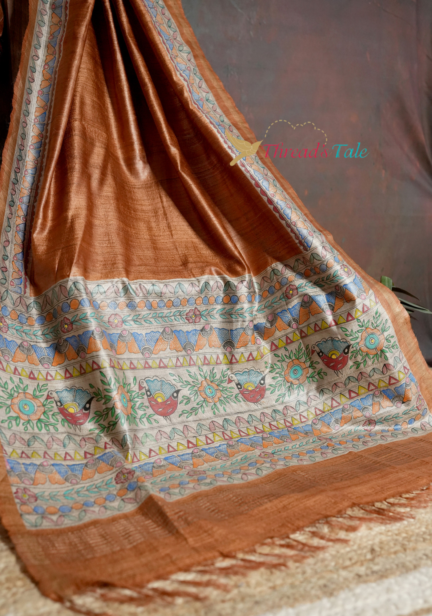 Handwoven Tussar Hand Painted Madhubani Dupatta