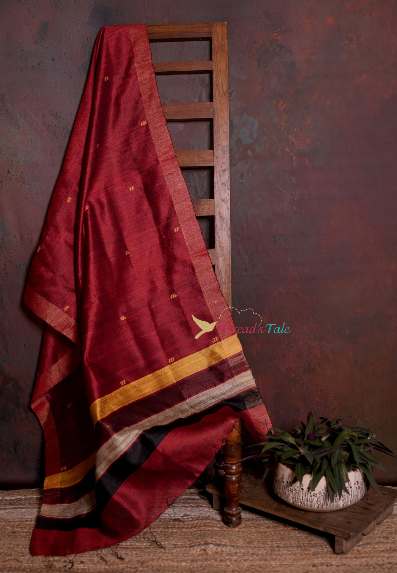 Handwoven Maroon Tussar Dupatta