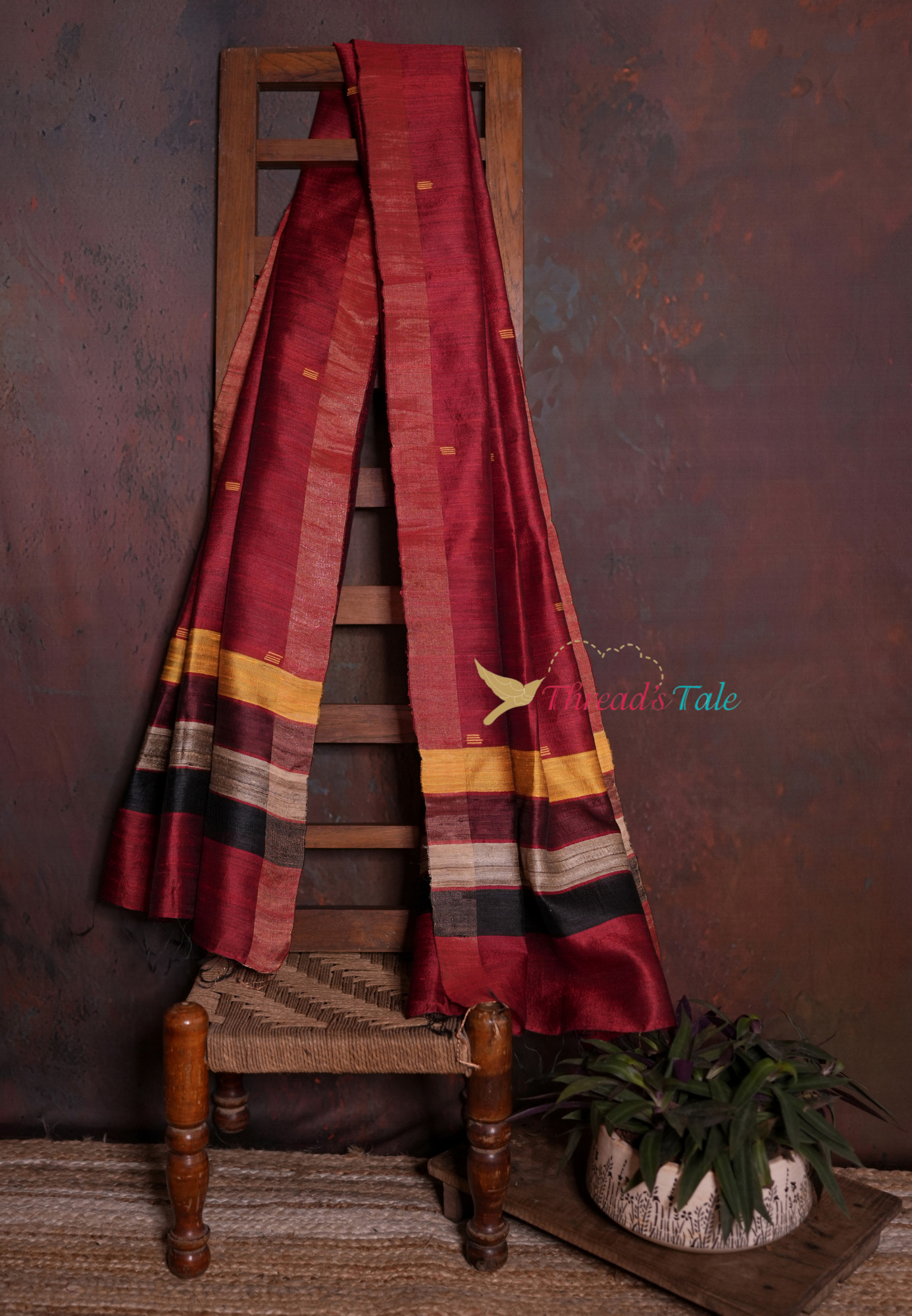 Handwoven Maroon Tussar Dupatta