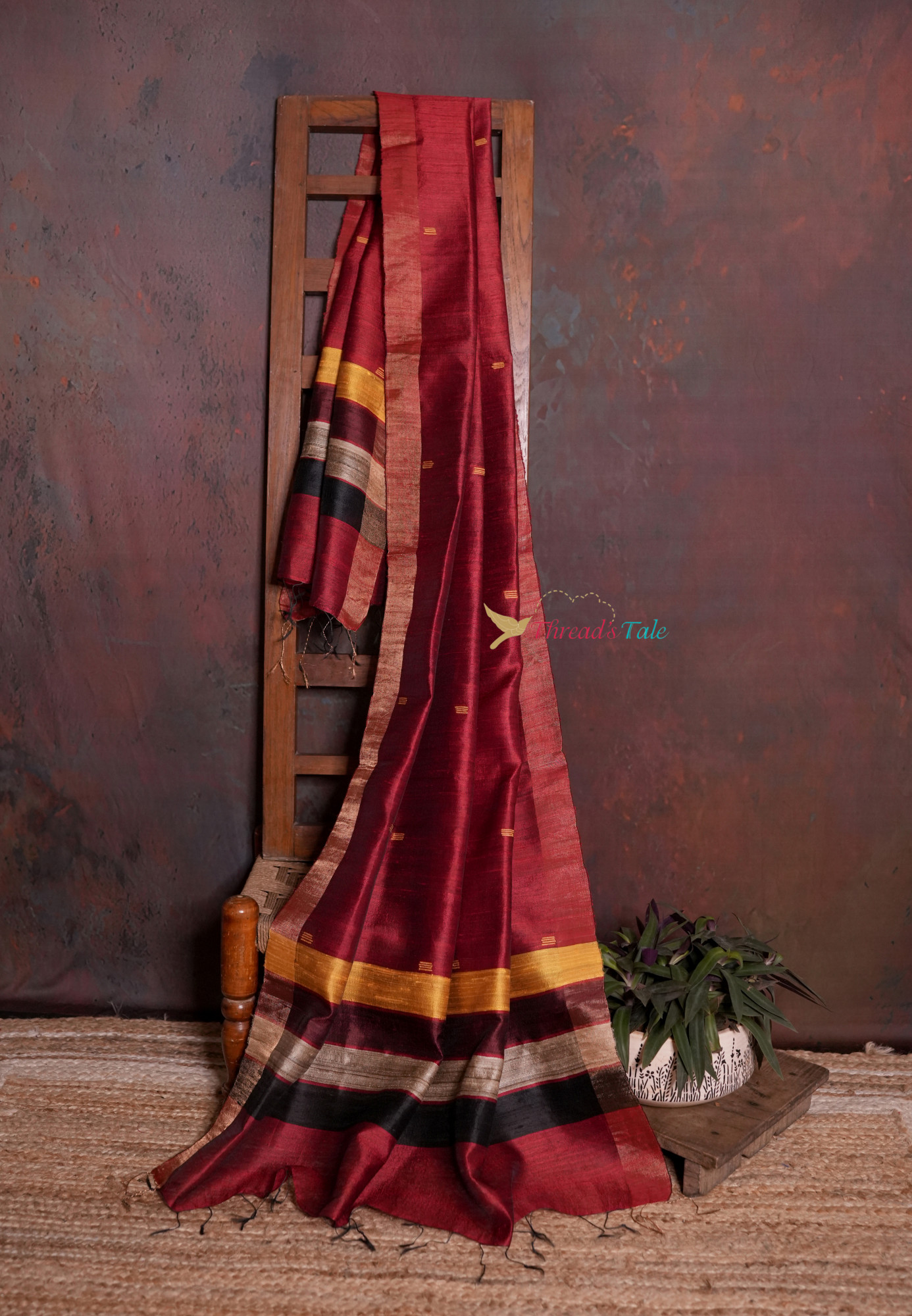 Handwoven Maroon Tussar Dupatta