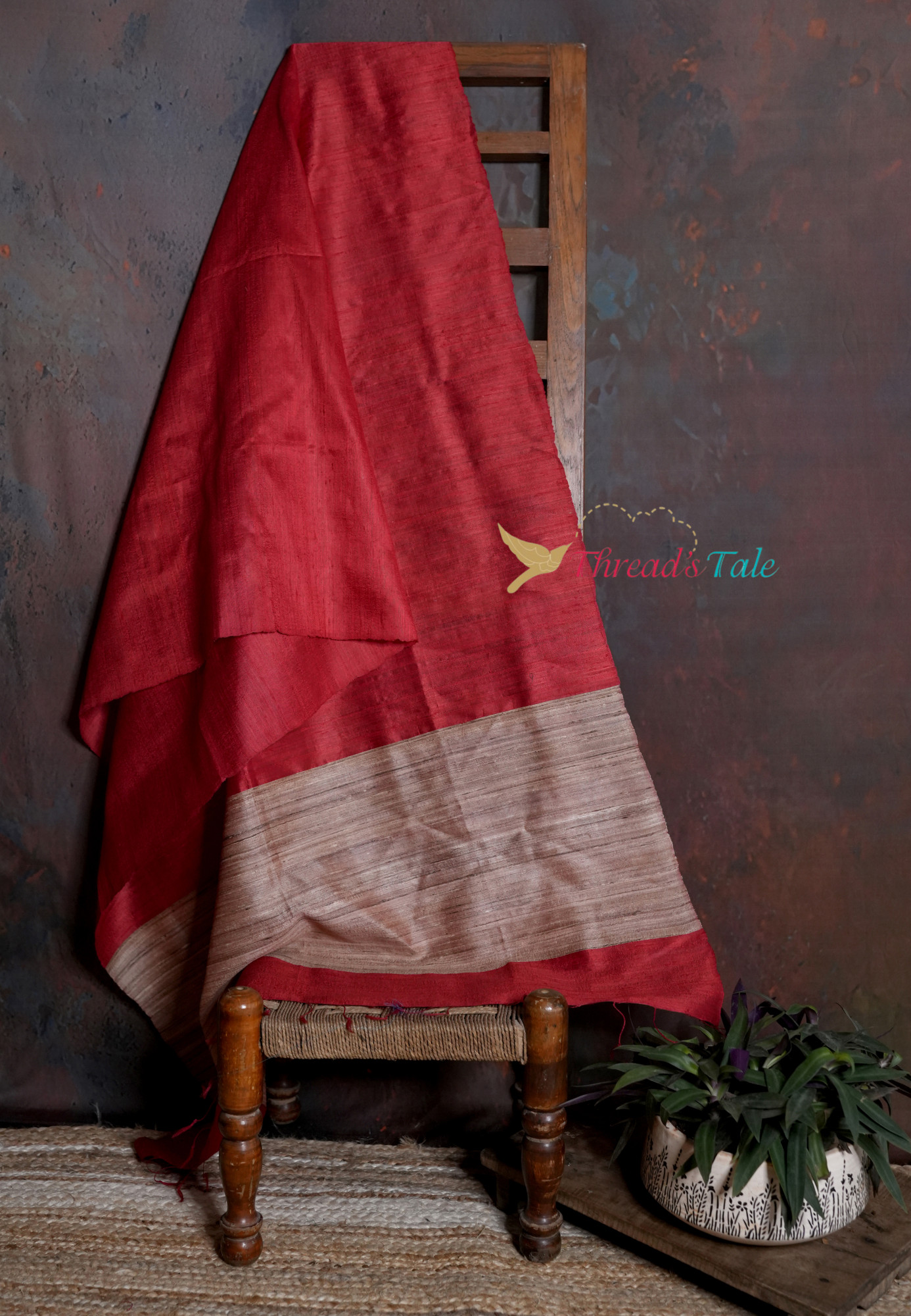 Handwoven Tussar  Red Dupatta