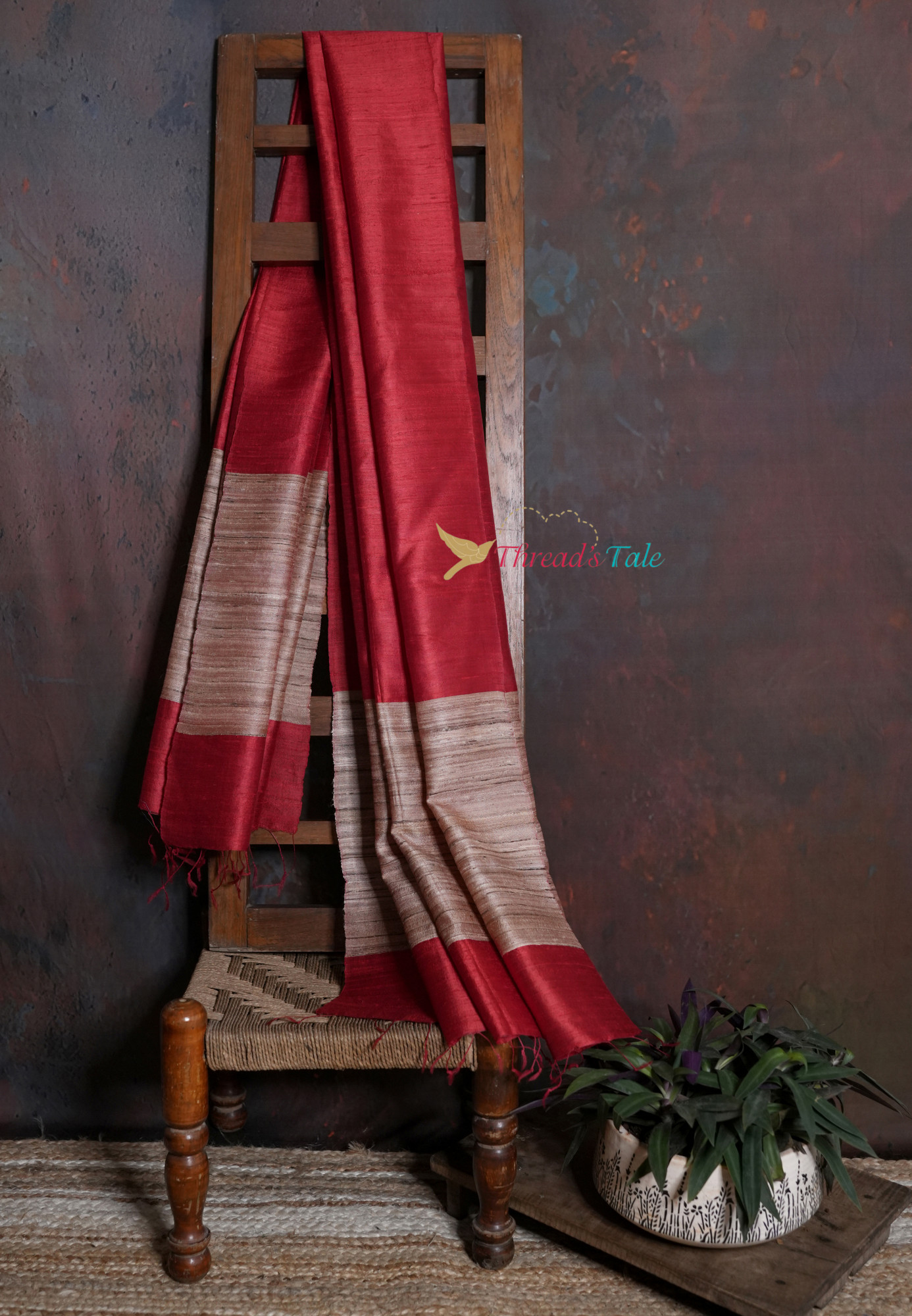 Handwoven Tussar  Red Dupatta