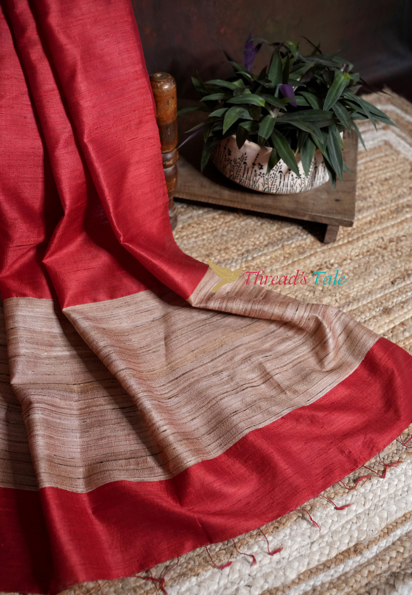 Handwoven Tussar Red Dupatta