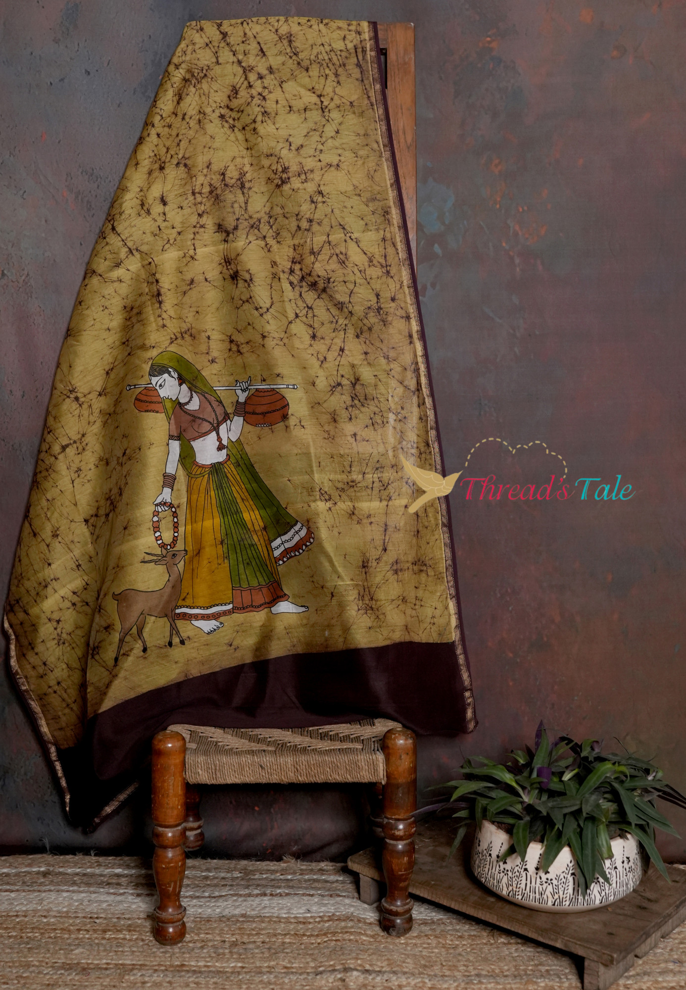 Hand-Painted Batik Dupatta With Tribal Art Motif
