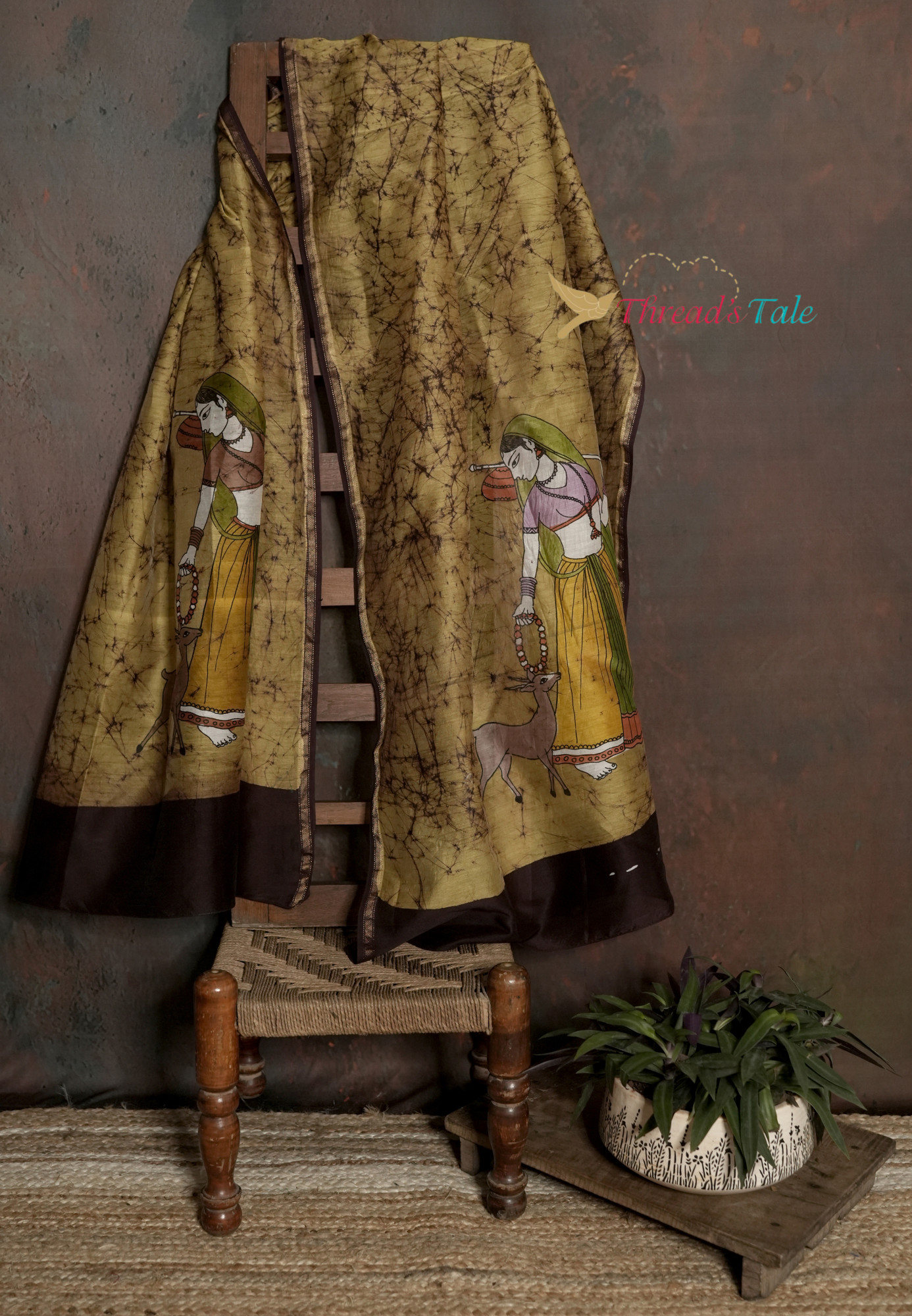 Hand-Painted Batik Dupatta With Tribal Art Motif