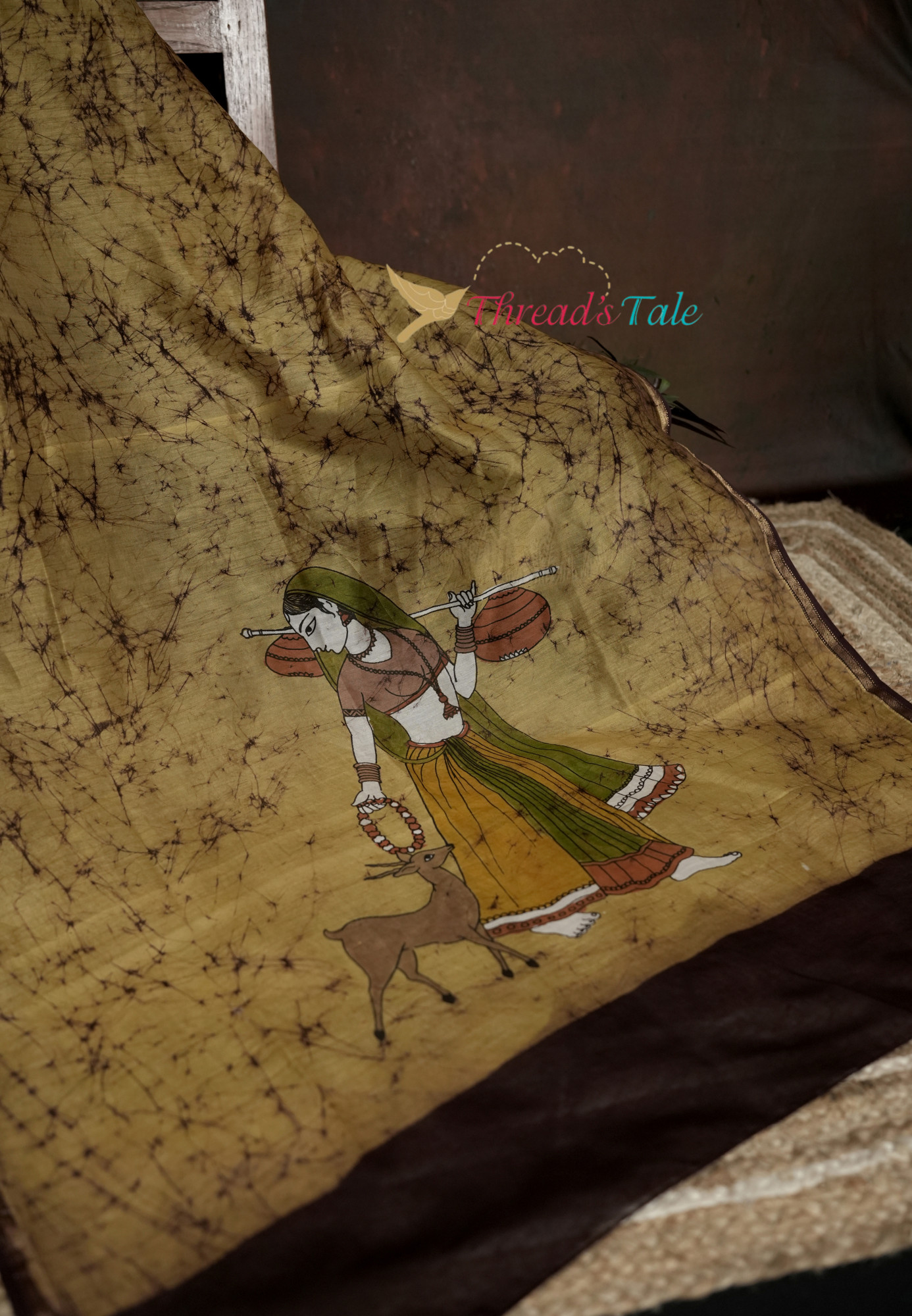 Hand-Painted Batik Dupatta With Tribal Art Motif