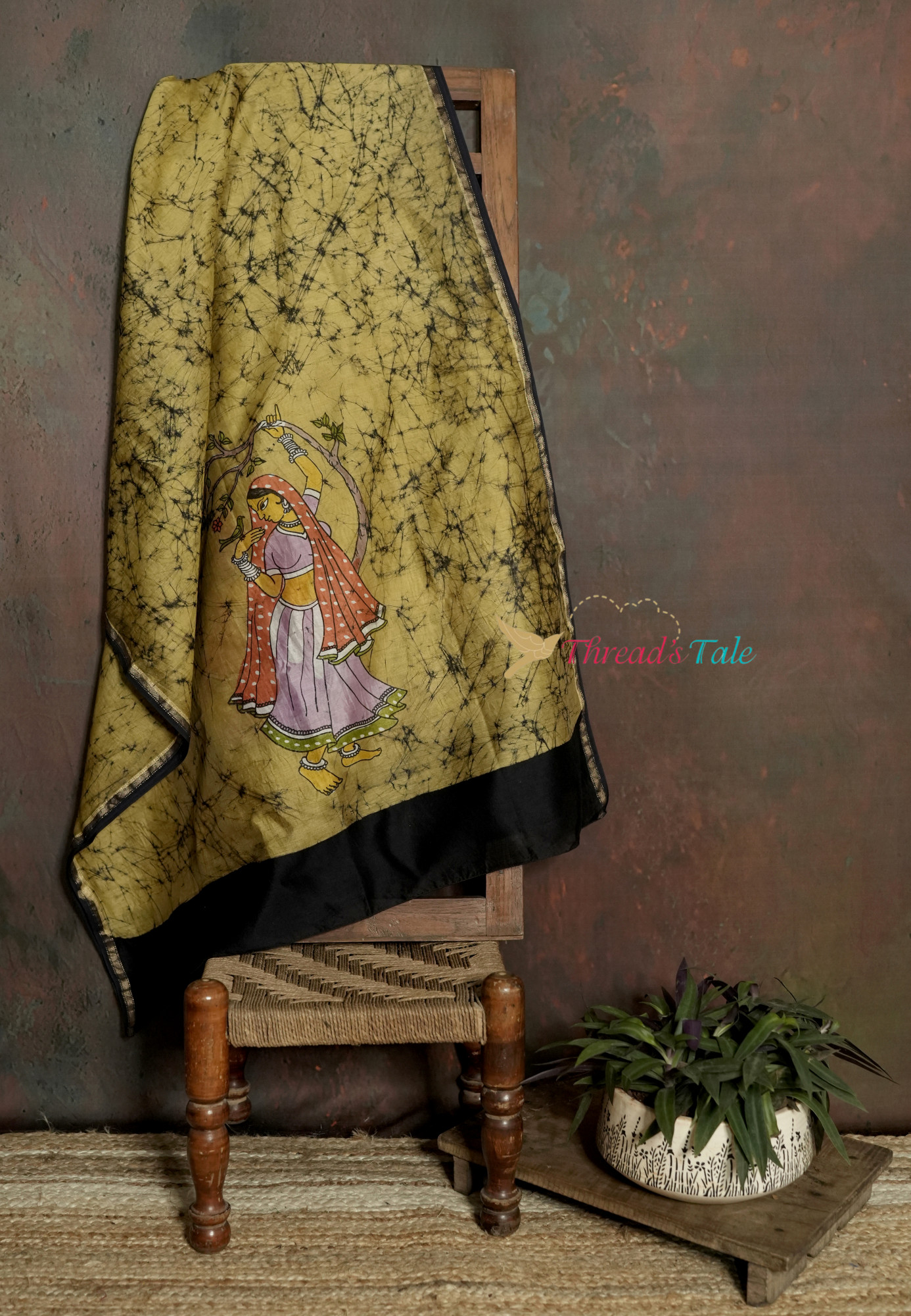 Hand-Painted Batik Dupatta With Tribal Art Motif