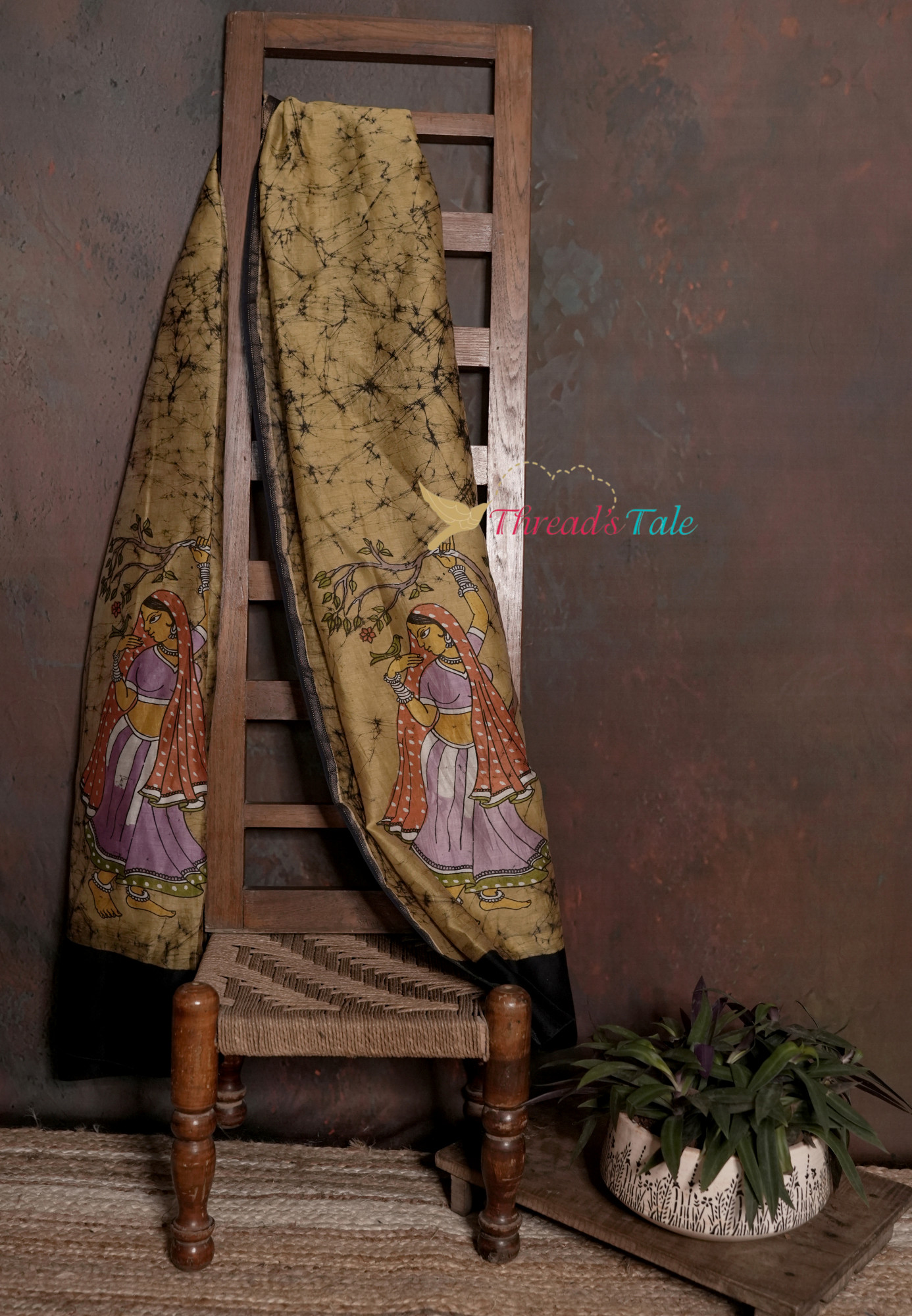 Hand-Painted Batik Dupatta With Tribal Art Motif