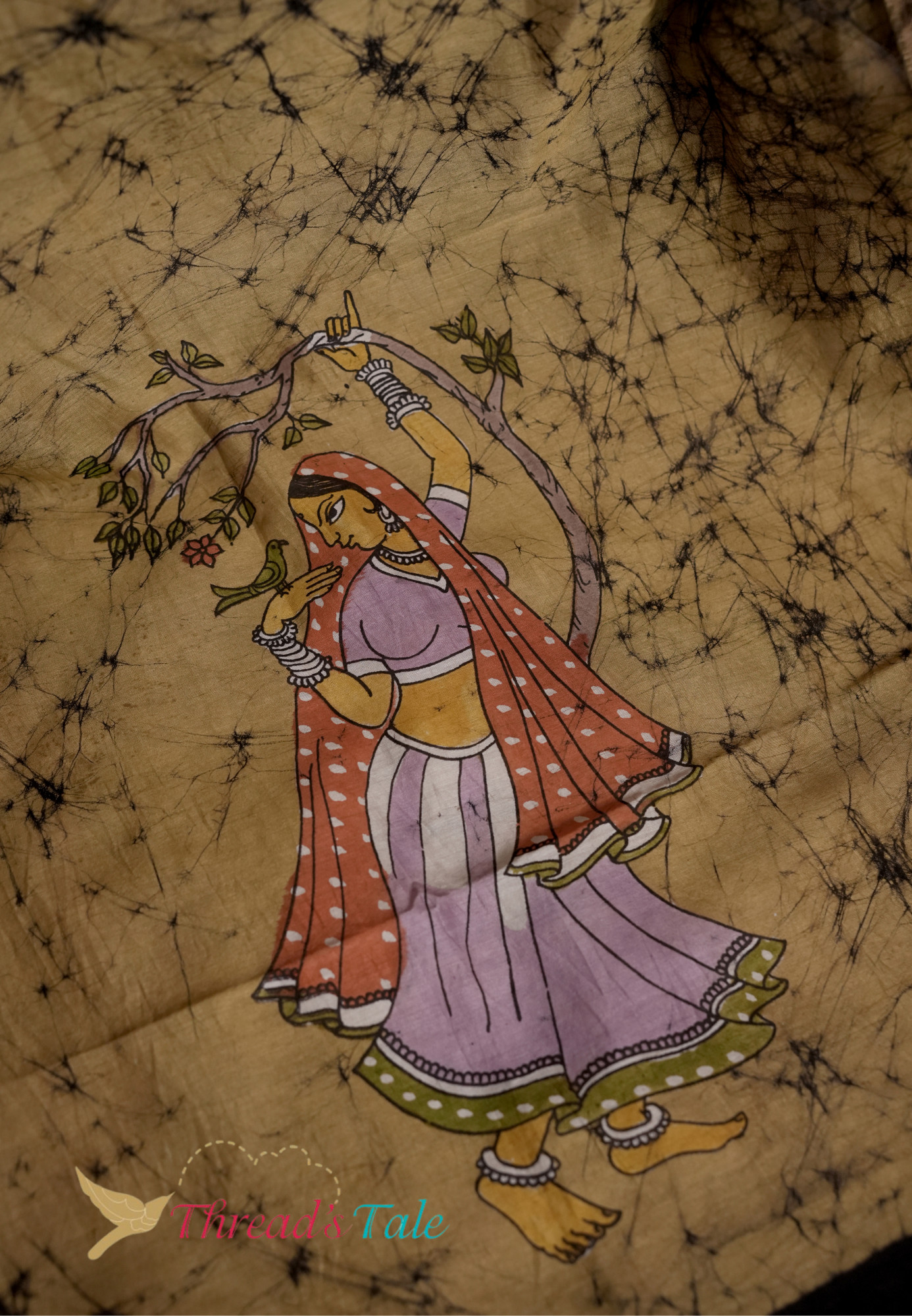 Hand-Painted Batik Dupatta With Tribal Art Motif
