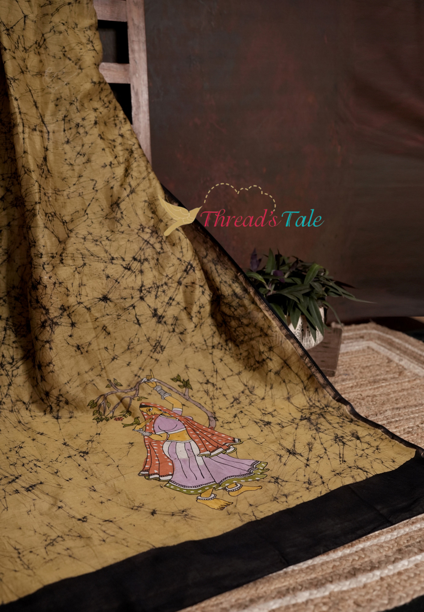 Hand-Painted Batik Dupatta With Tribal Art Motif