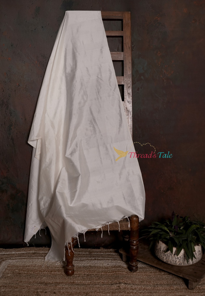 Image of Handwoven Mulberry Silk Milky White Plain Dupatta