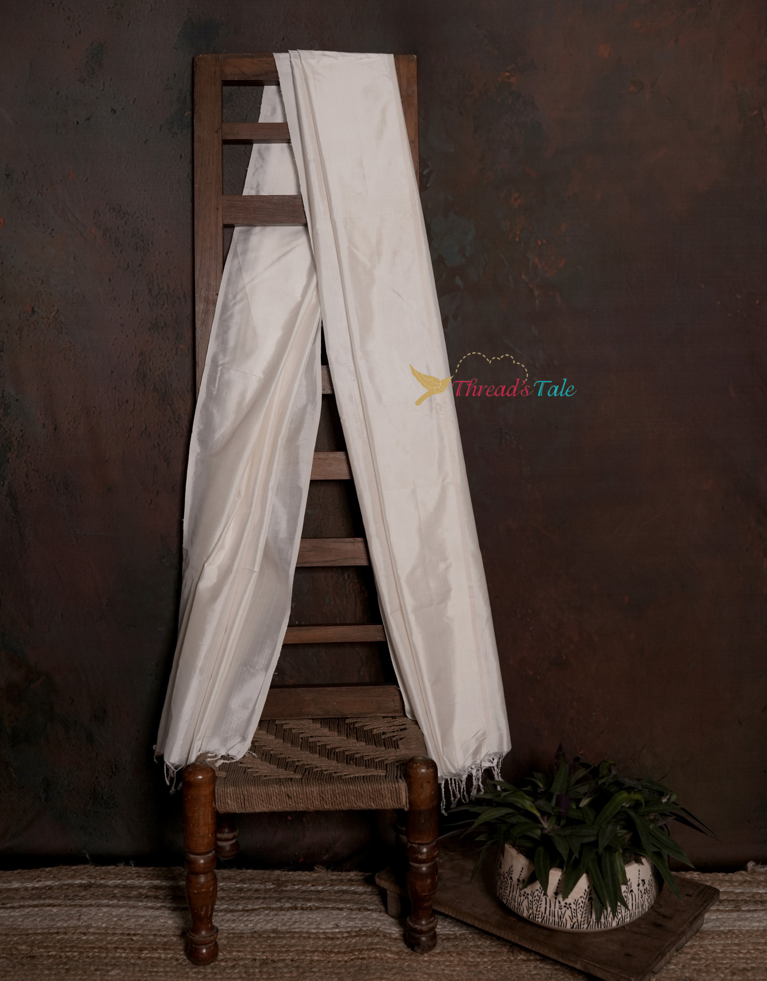 Handwoven Mulberry Silk Milky White Plain Dupatta