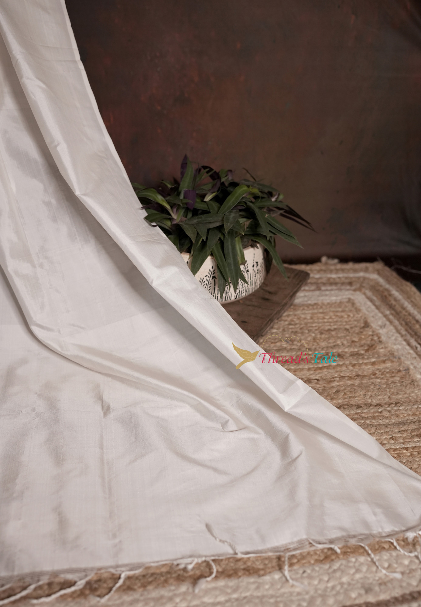 Handwoven Mulberry Silk Milky White Plain Dupatta