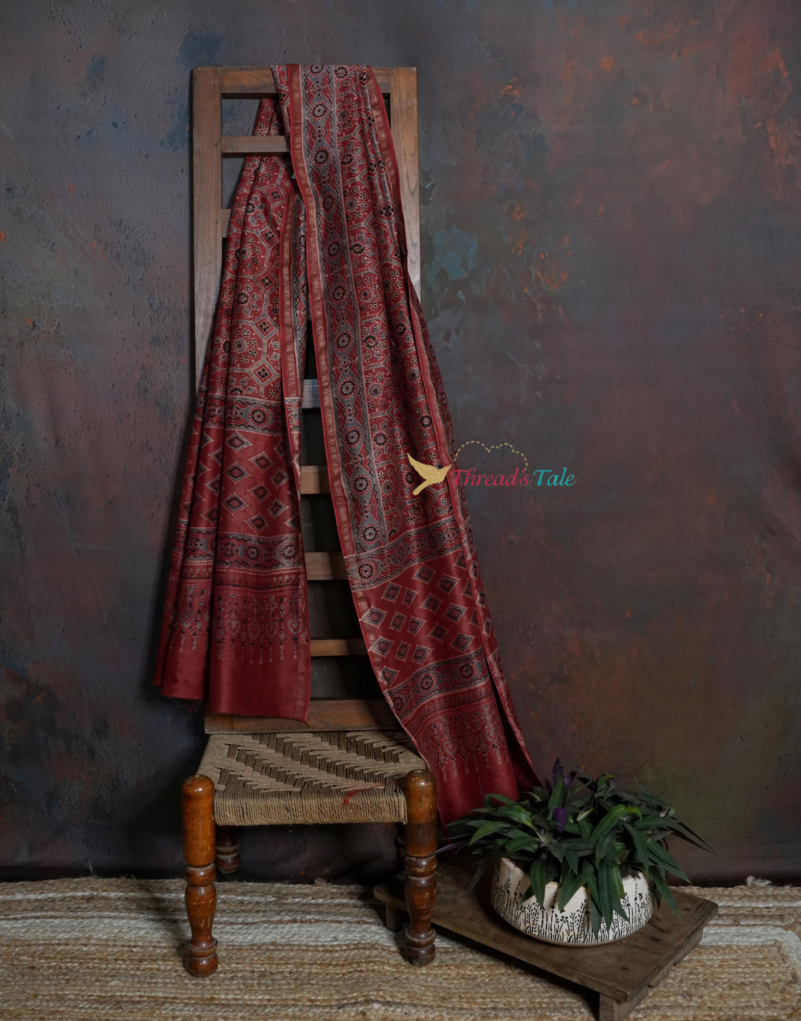 Handwoven Rust Ajrakh Printed Dupatta