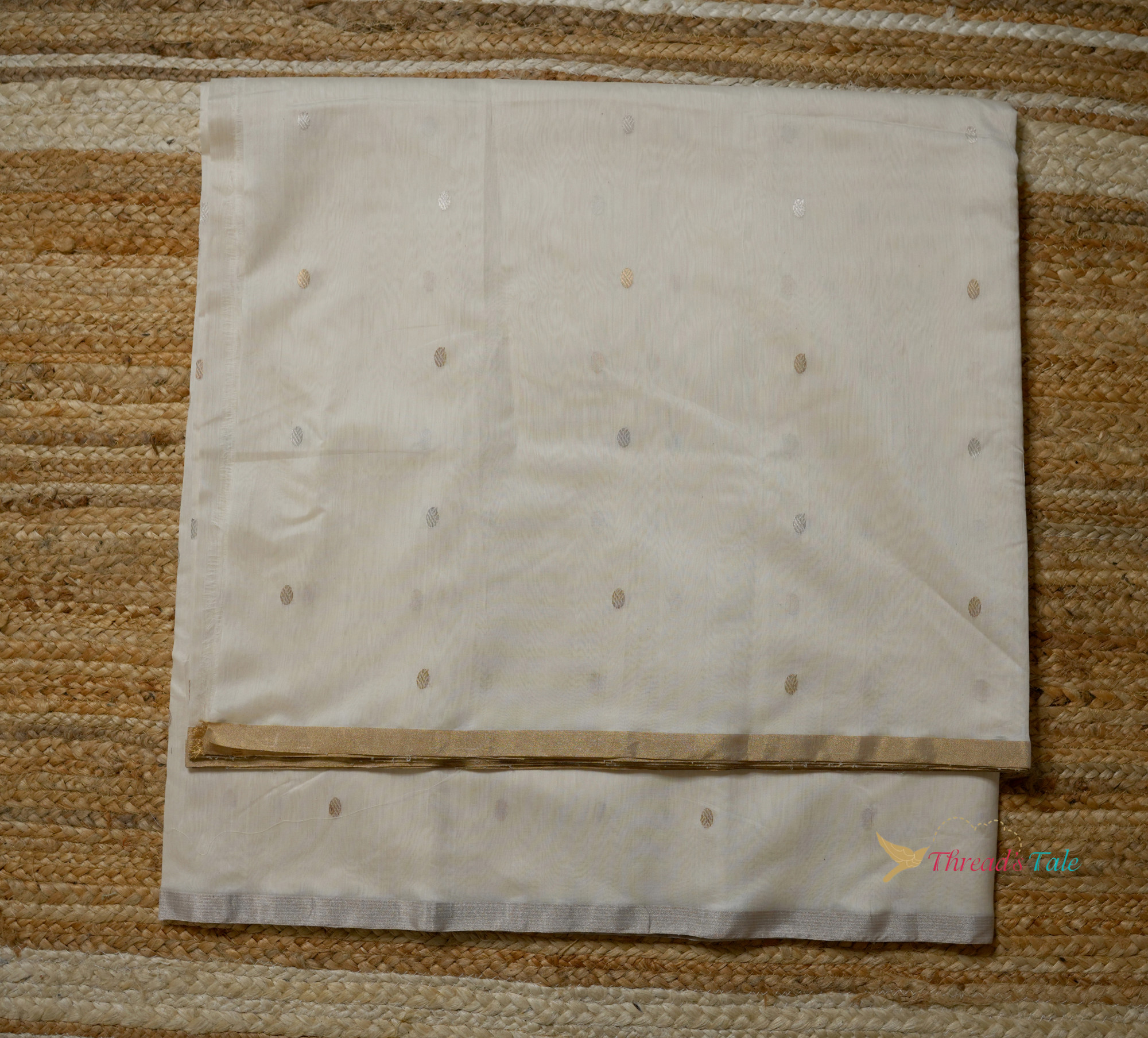 Milky White Handwoven Chanderi Butta Fabric