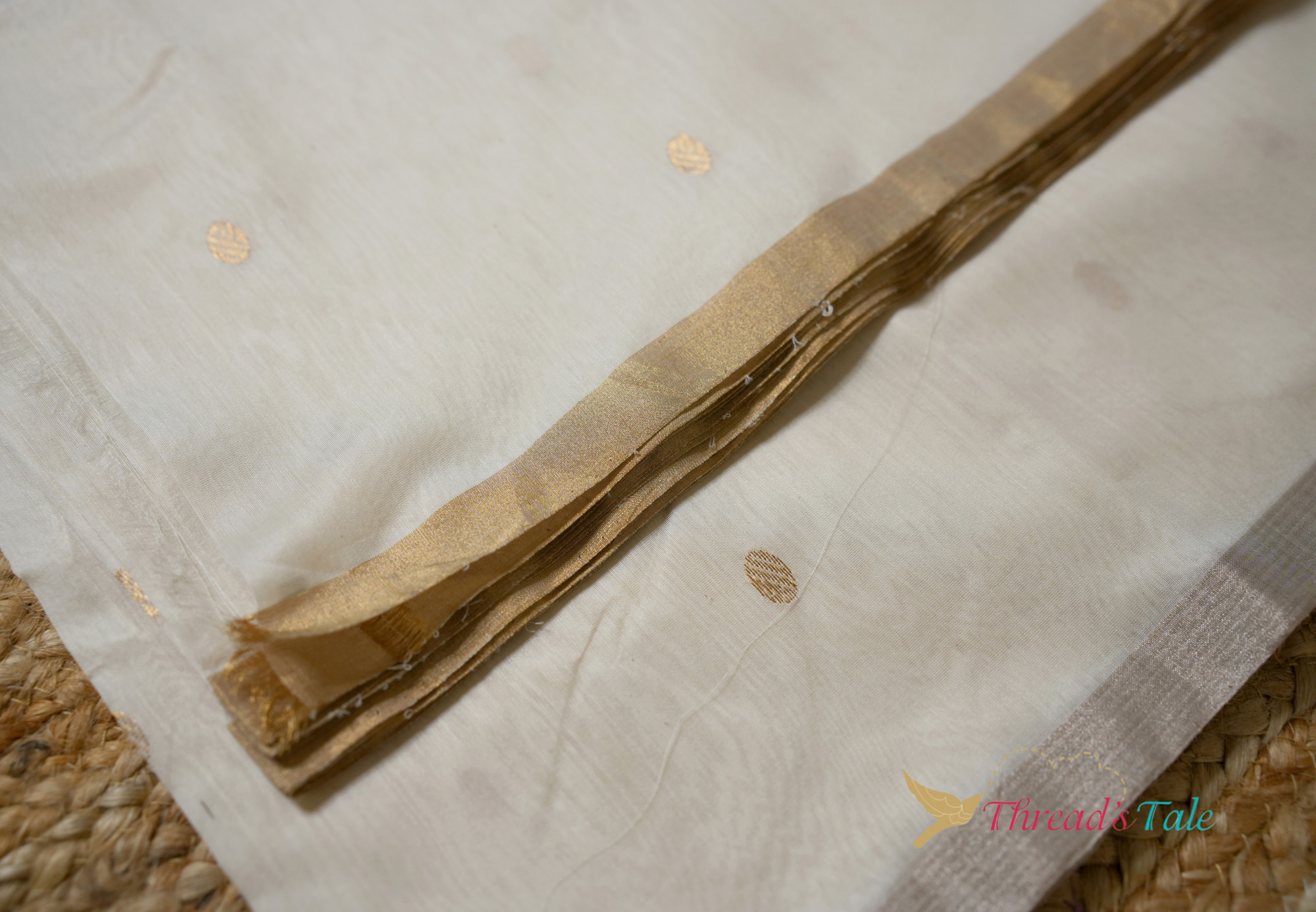 Milky White Handwoven Chanderi Butta Fabric