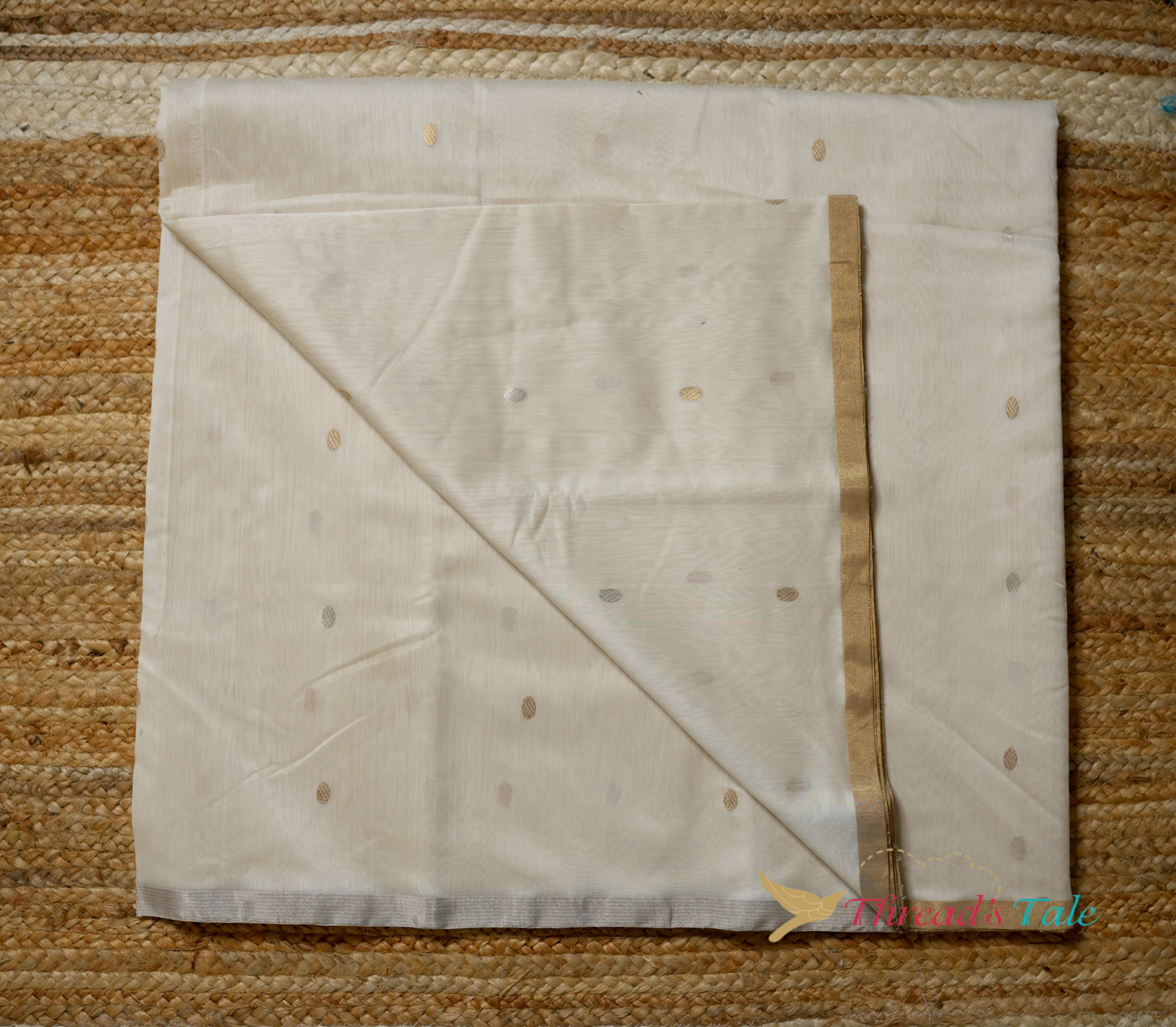 White Metallic Butta Chanderi Fabric