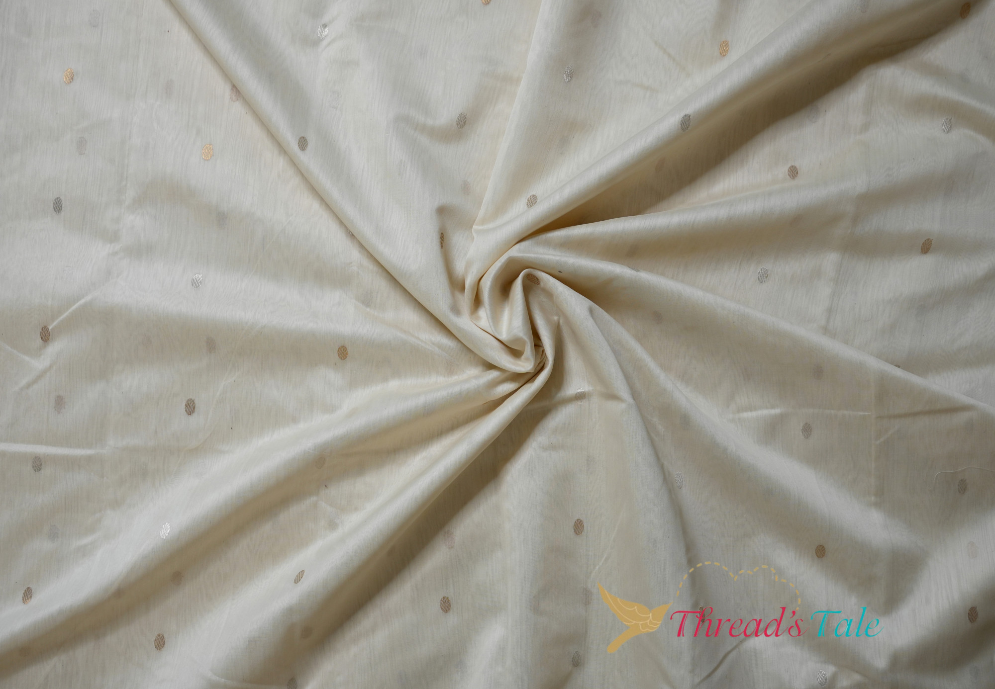 Milky White Handwoven Chanderi Butta Fabric