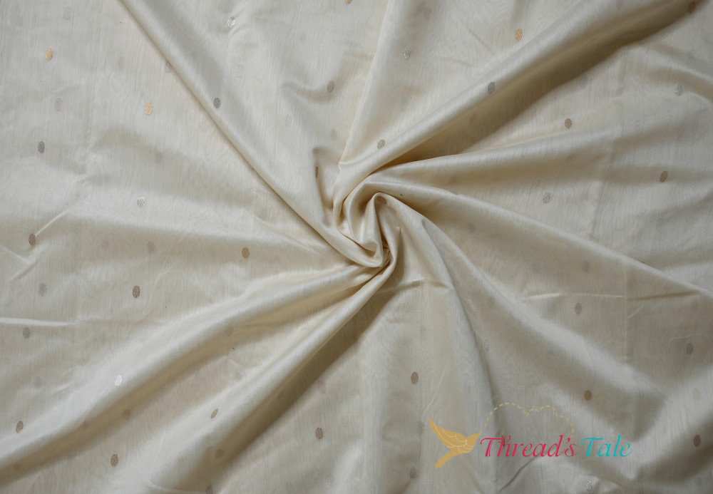 Image of White Metallic Butta Chanderi Fabric