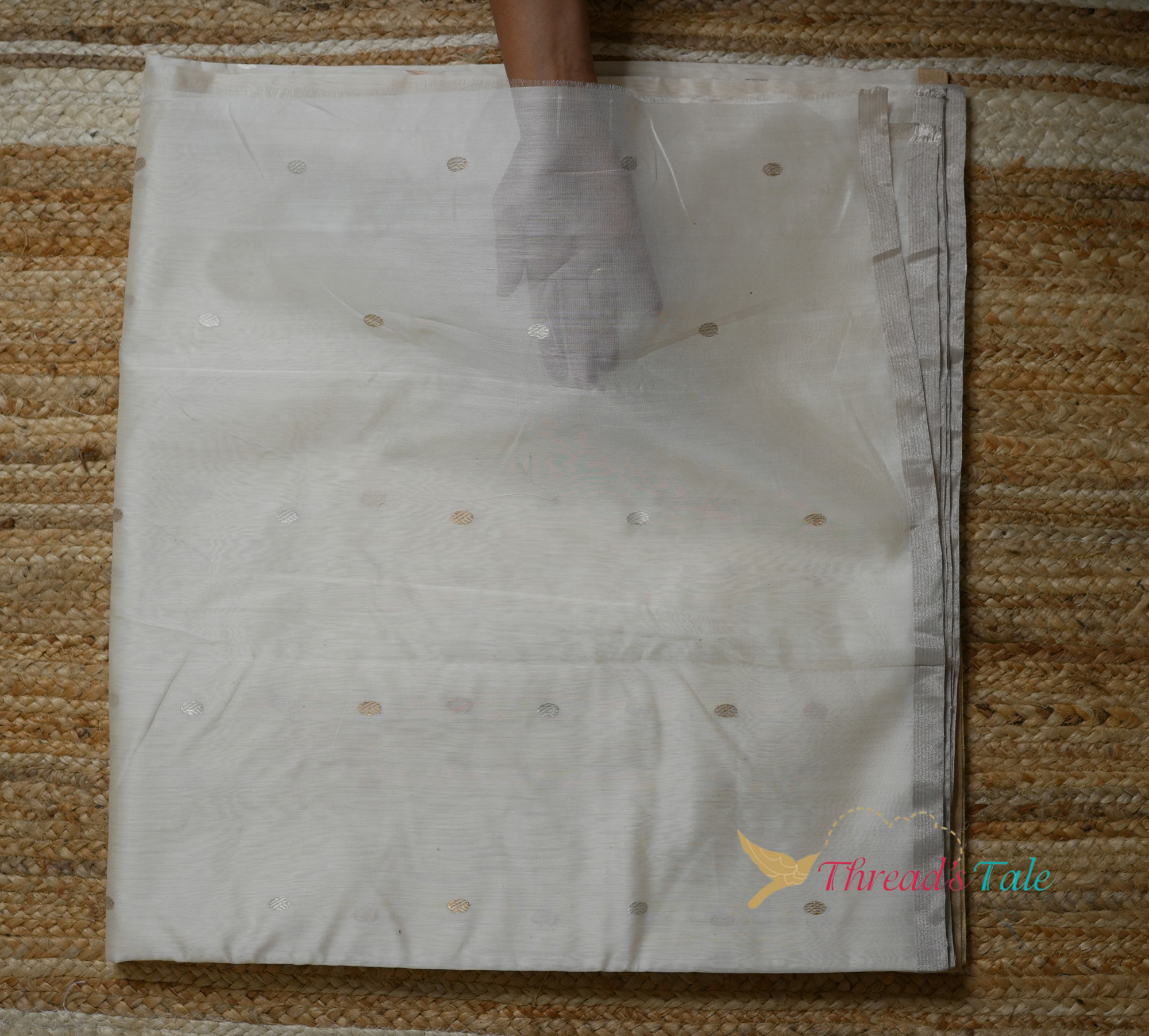 White Metallic Butta Chanderi Fabric