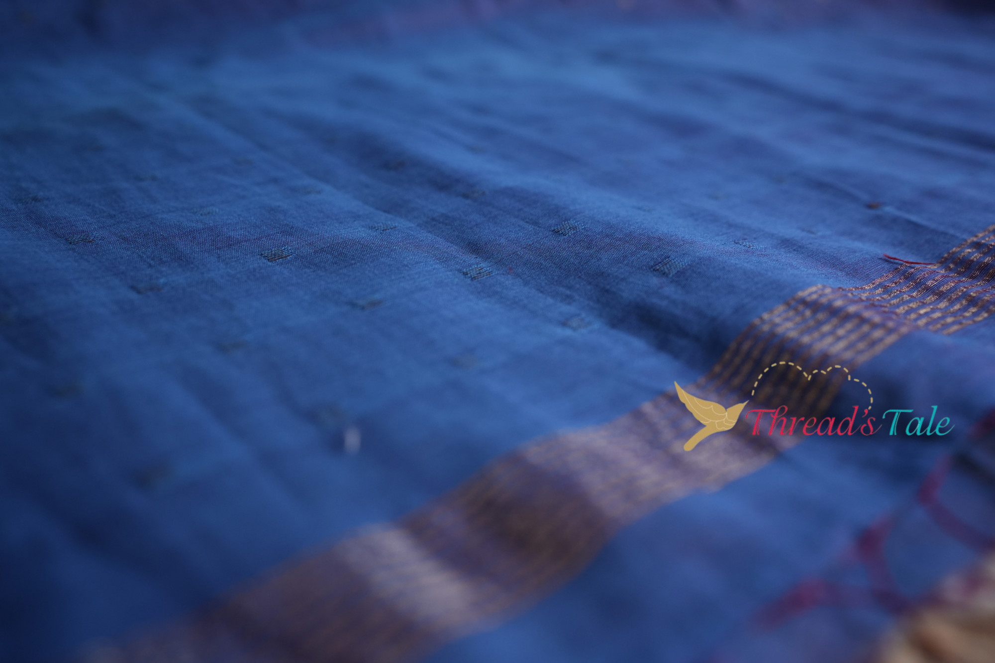 Blue Silk-Cotton Handwoven Dupatta With Sequins