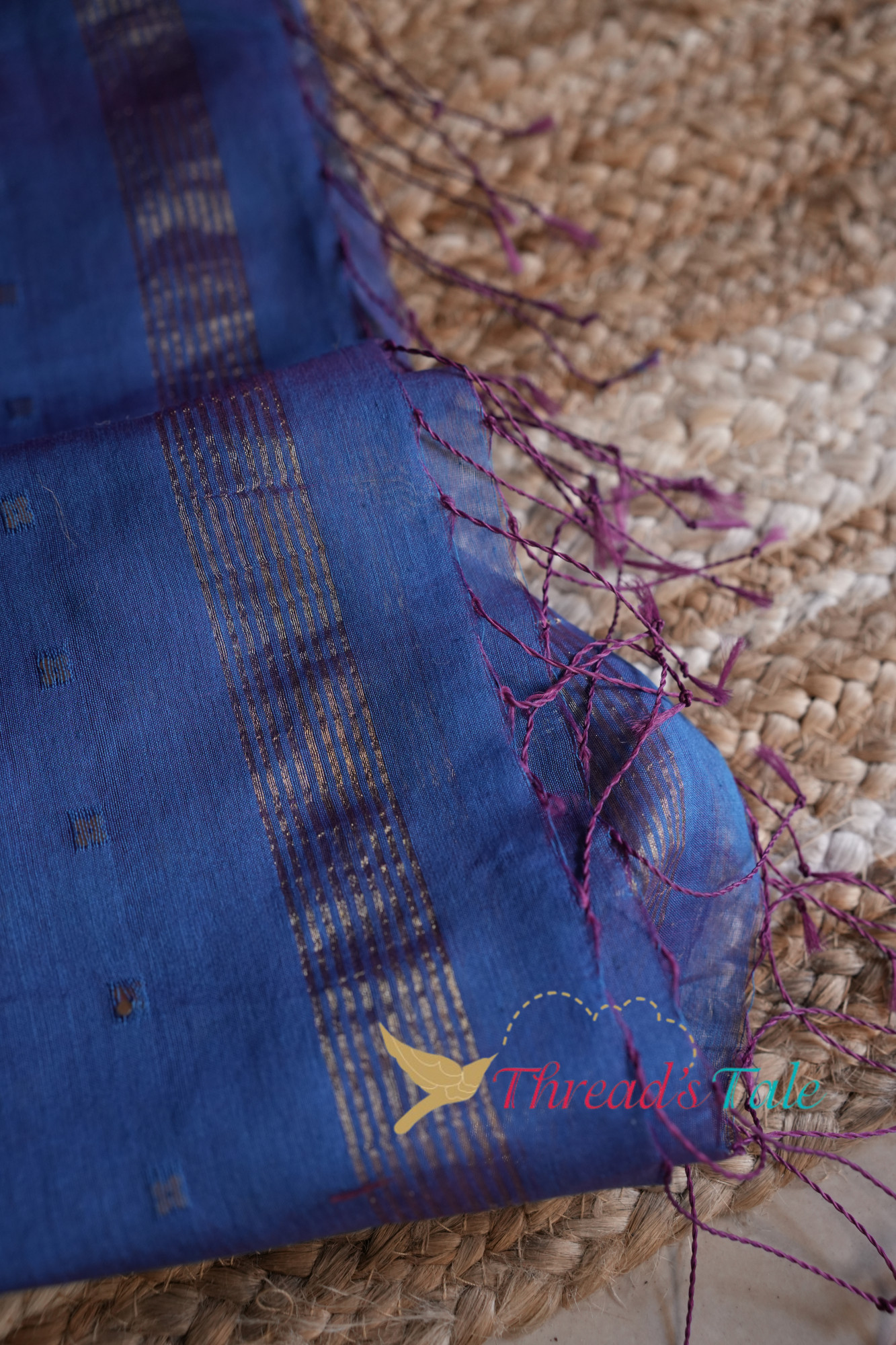 Blue Silk-Cotton Handwoven Dupatta With Sequins