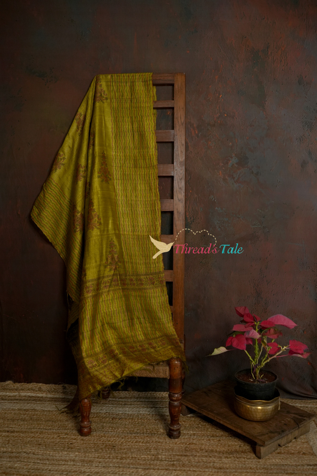 Mustard Yellow Tussar Hand Block-Printed Dupatta