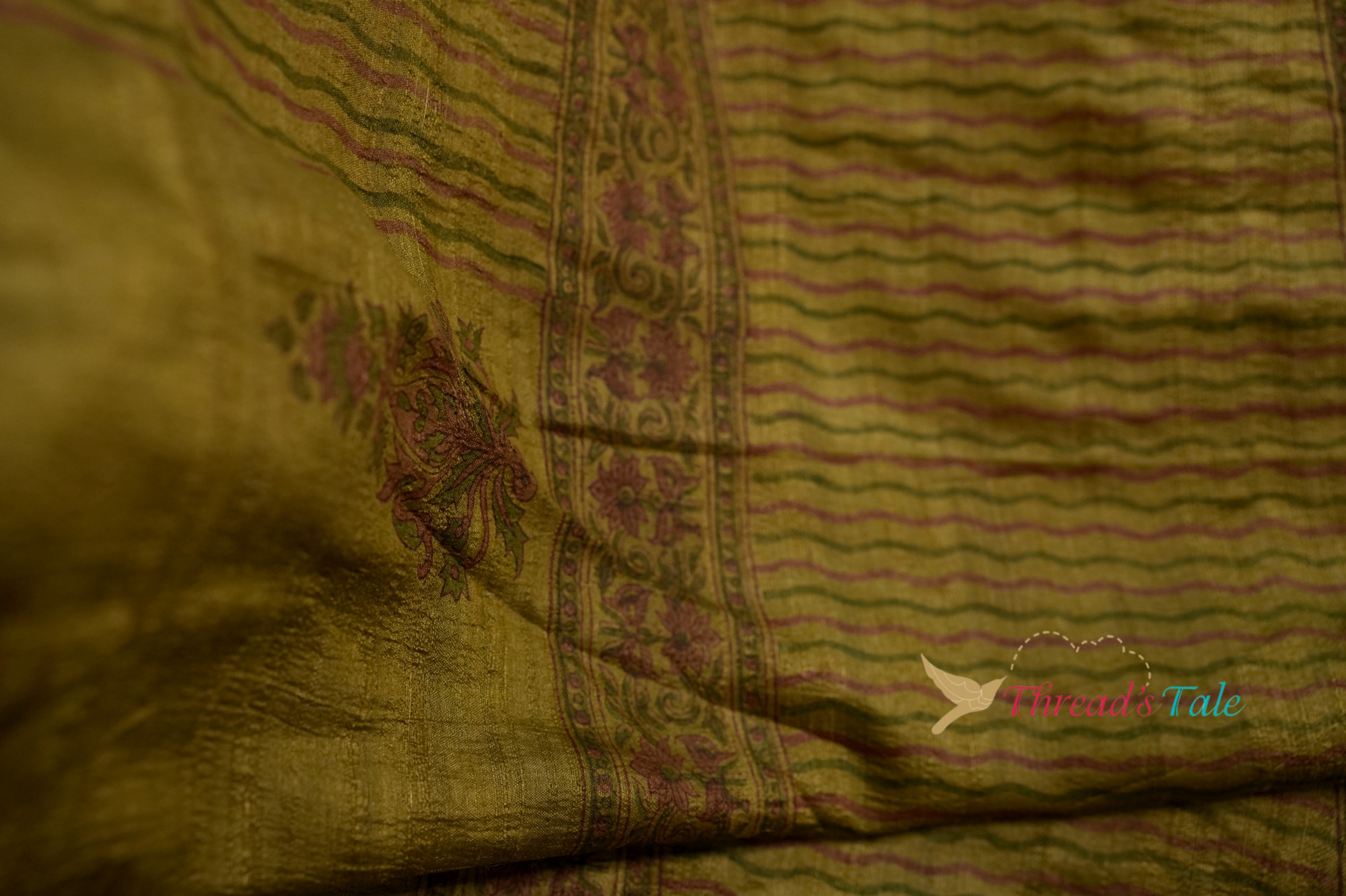 Mustard Yellow Tussar Hand Block-Printed Dupatta