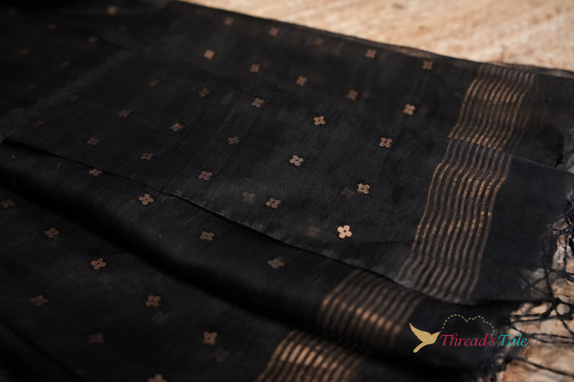 Black Silk-Cotton Handwoven Dupatta With Sequins