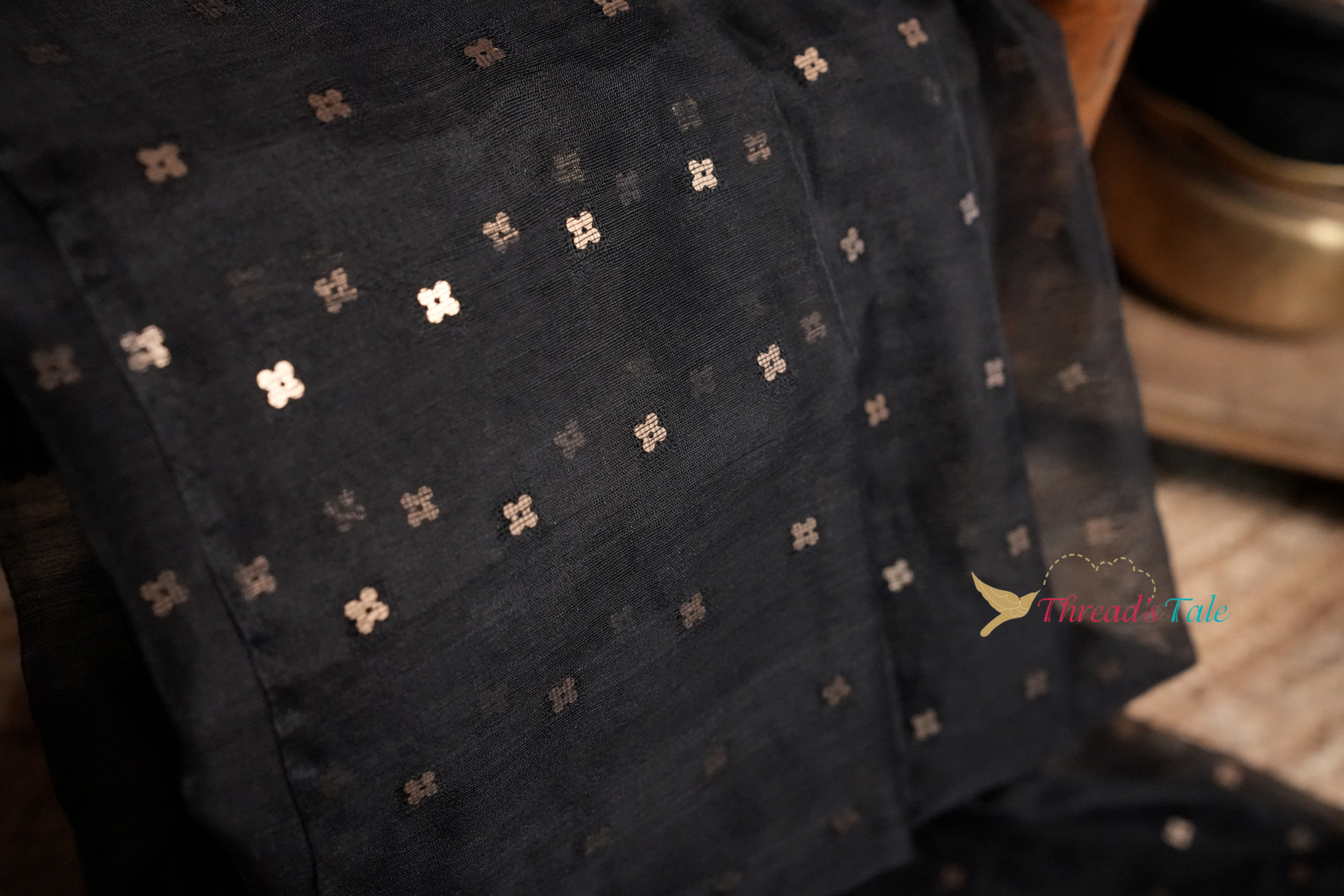 Black Silk-Cotton Handwoven Dupatta With Sequins