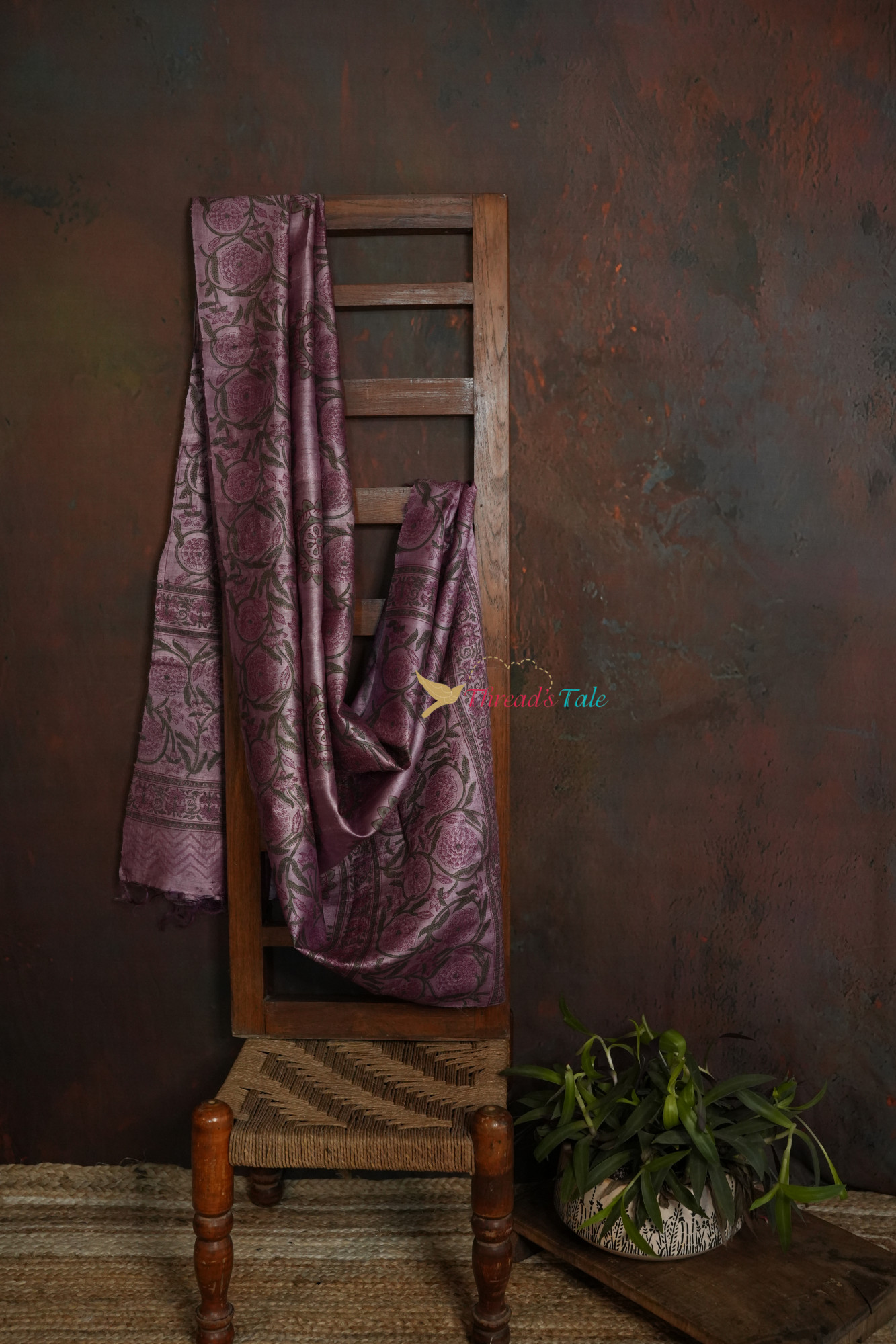 Violet Tussar Hand Block-Printed Dupatta