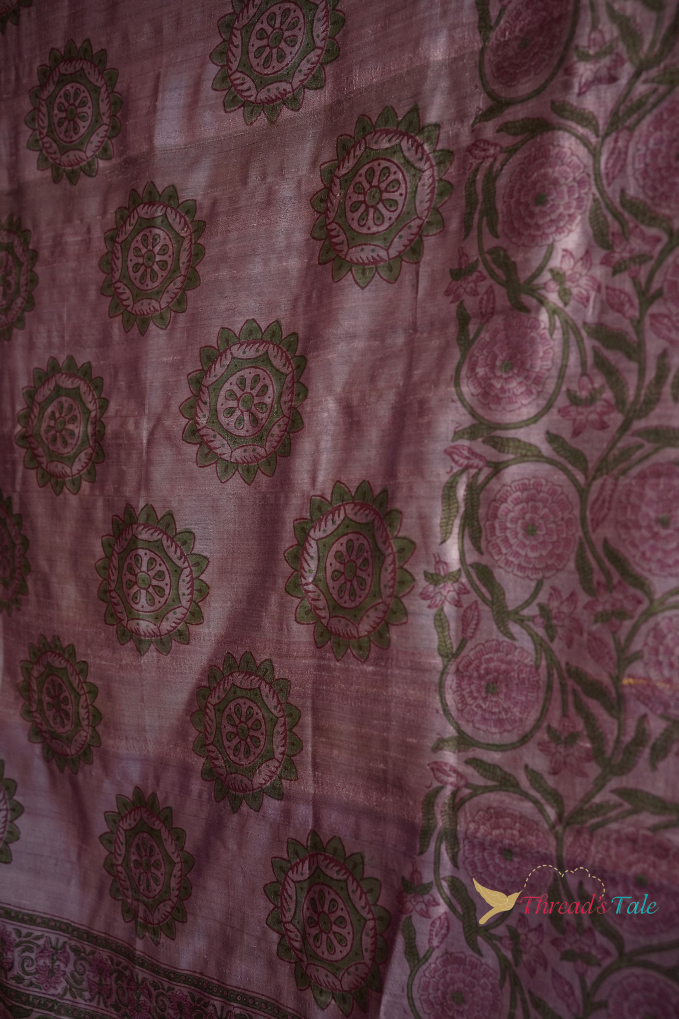 Violet Tussar Hand Block-Printed Dupatta