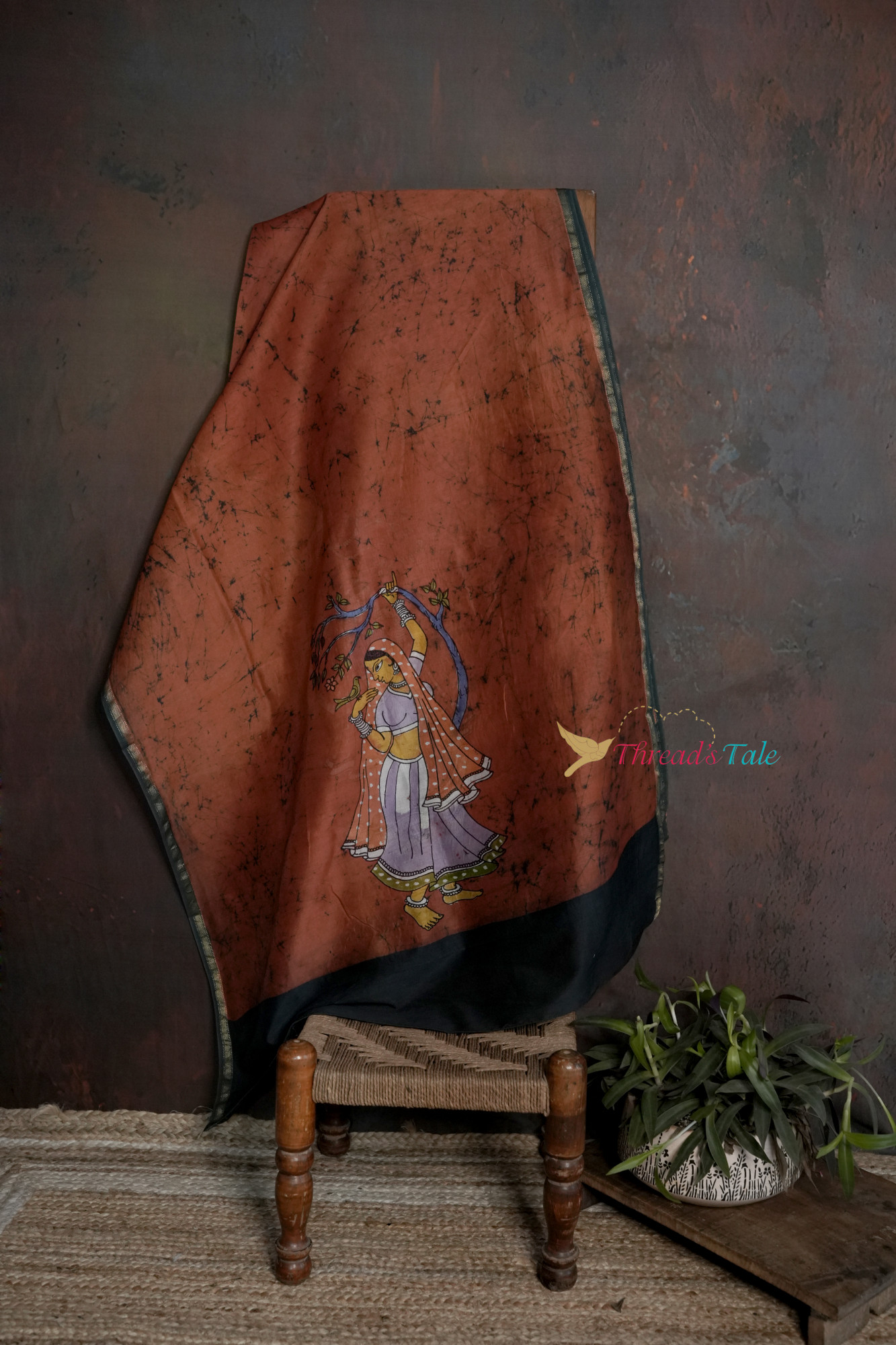 Rust Brown Hand Painted Batik Dupatta