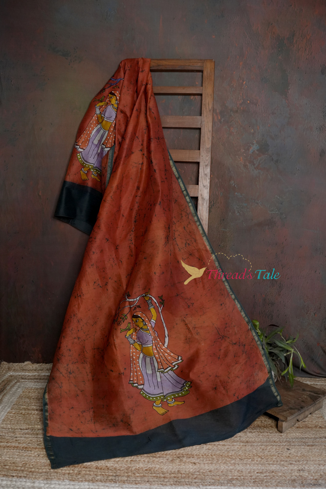 Rust Brown Hand Painted Batik Dupatta