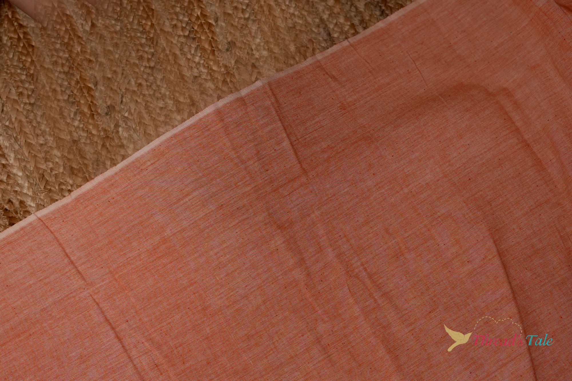 Peach Khadi Cotton Handwoven Fabric