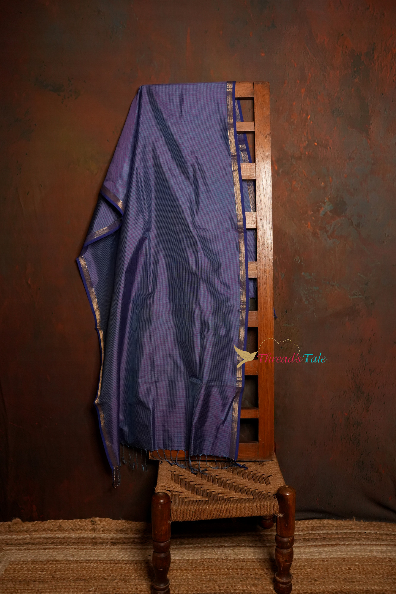 Blue Handwoven Textured Pure Silk Stole