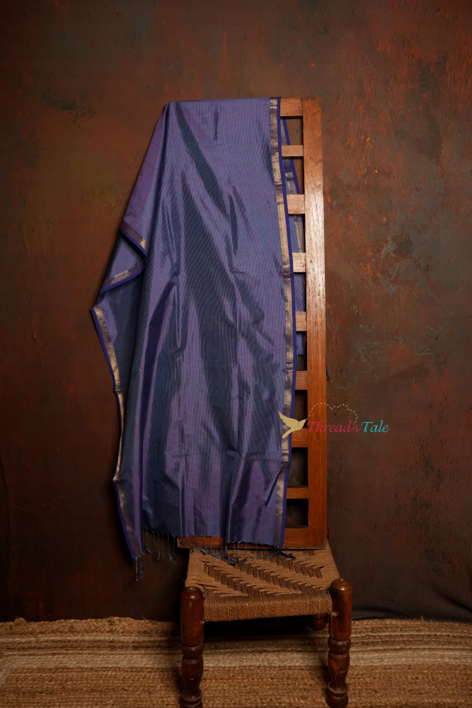 Image of Blue Handwoven Textured Pure Silk Stole