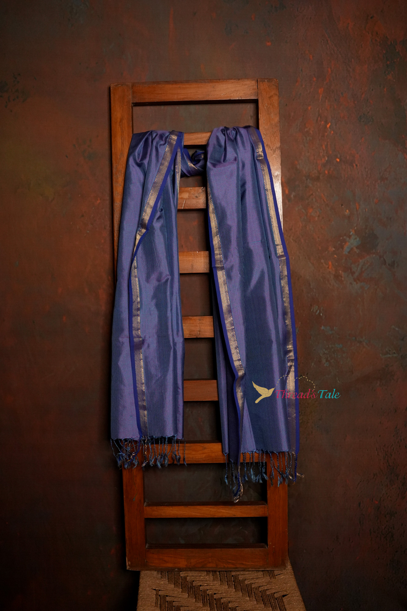 Blue Handwoven Textured Pure Silk Stole