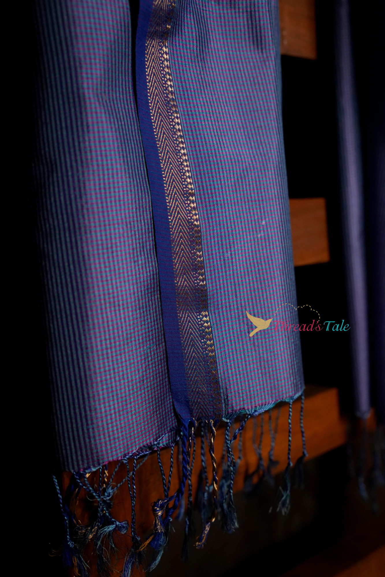Blue Handwoven Textured Pure Silk Stole