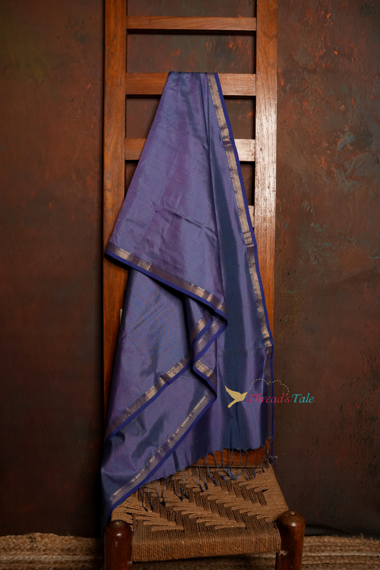 Blue Handwoven Textured Pure Silk Stole
