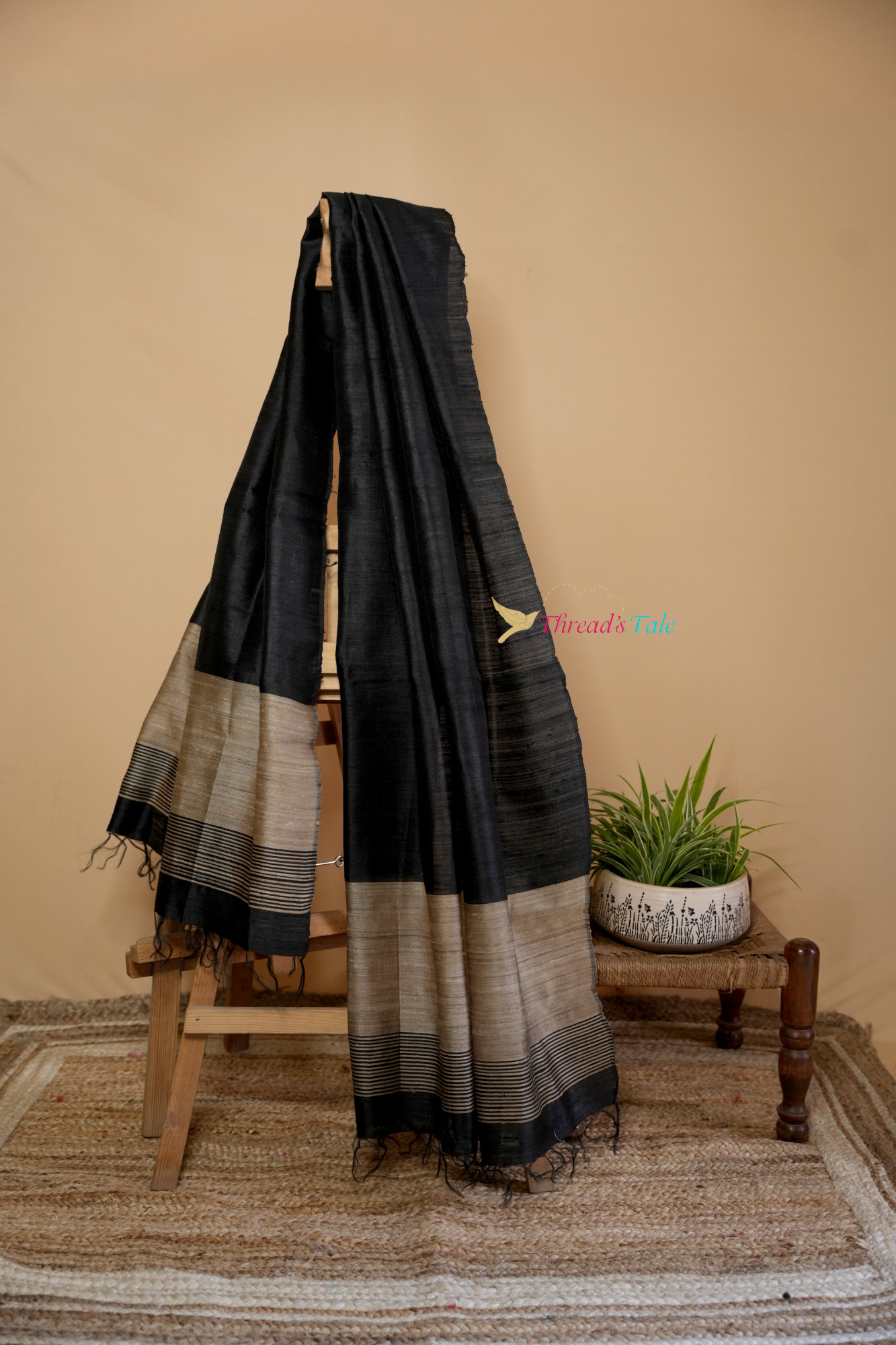 Black Handwoven Tussar Dupatta