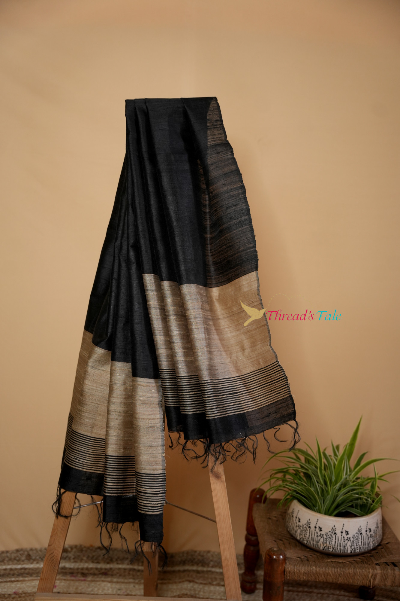 Black Handwoven Tussar Dupatta