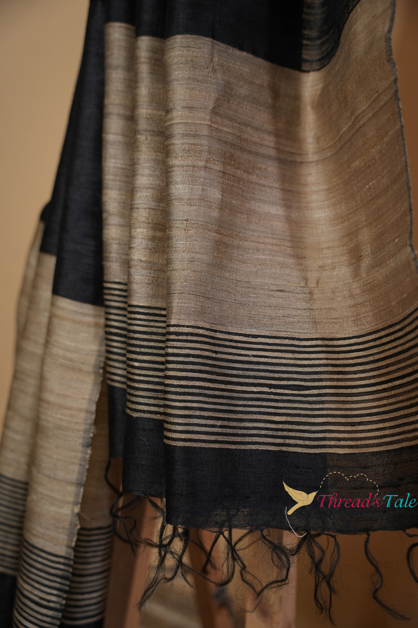 Black Handwoven Tussar Dupatta
