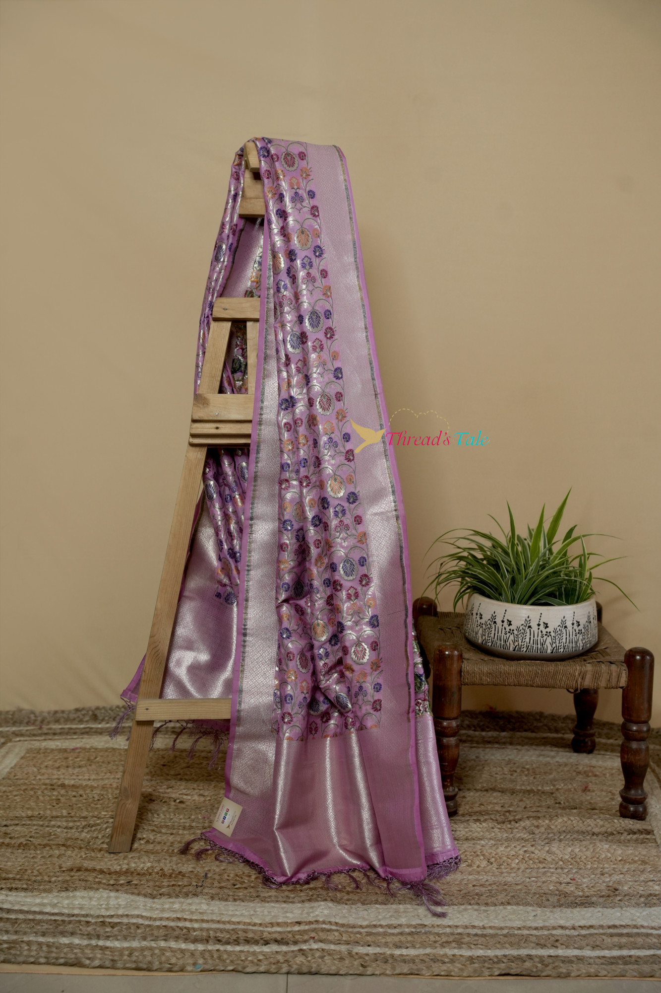 Onion Pink Pure Silk Dupatta Multi Colored Zari Motifs